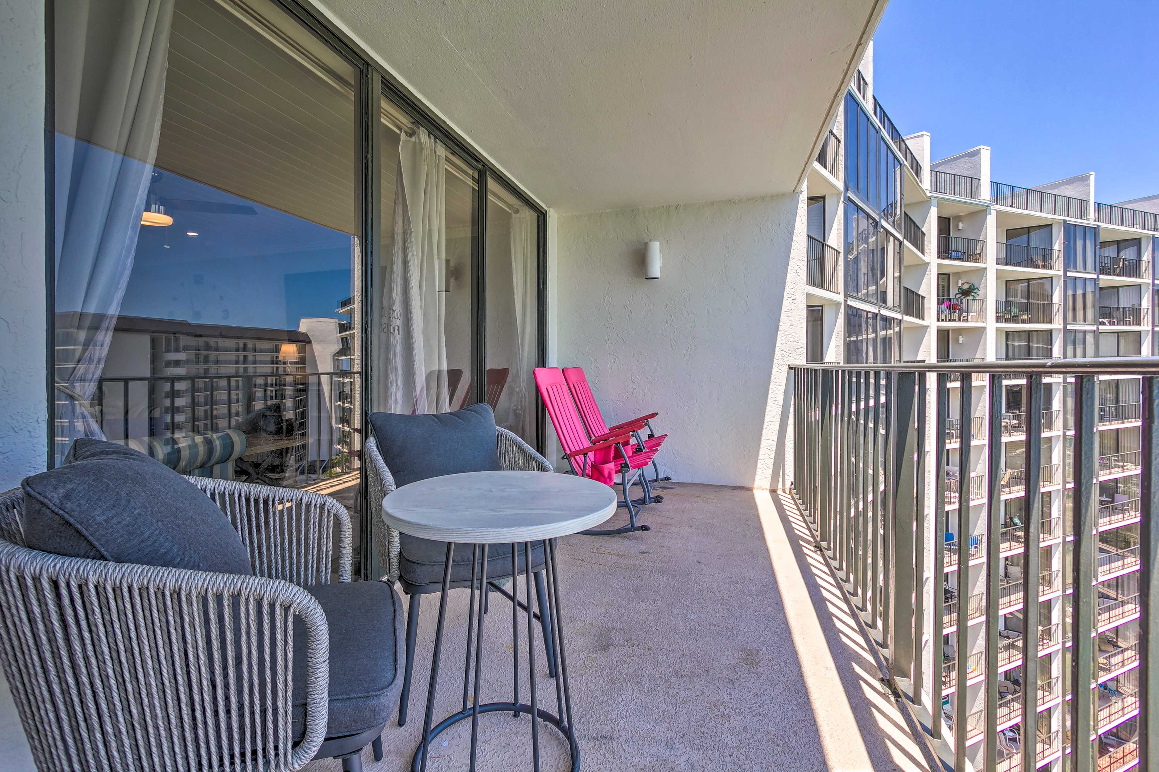 Sip your morning cup of coffee out on the beach-view balcony.