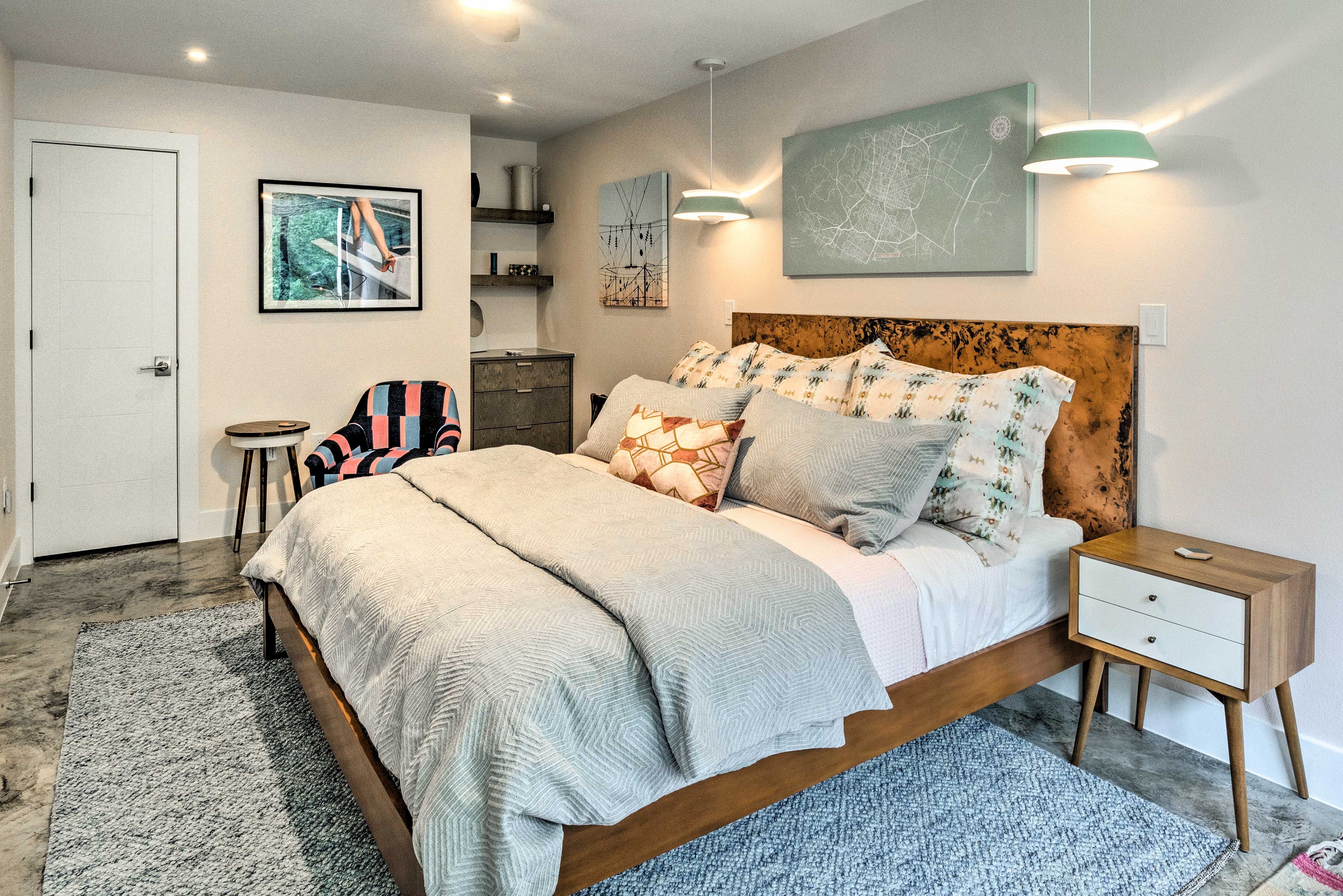 Rest easy in the master bedroom's king-sized bed.