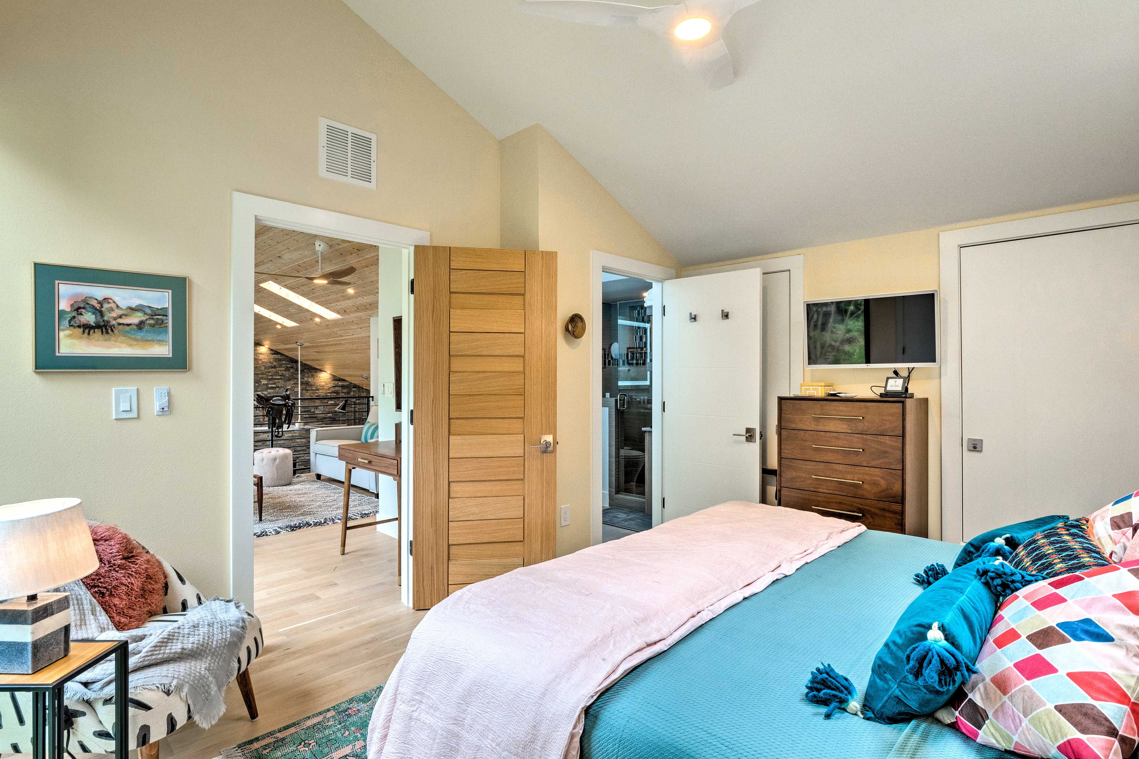 Stow your suitcases in the bedroom closets.