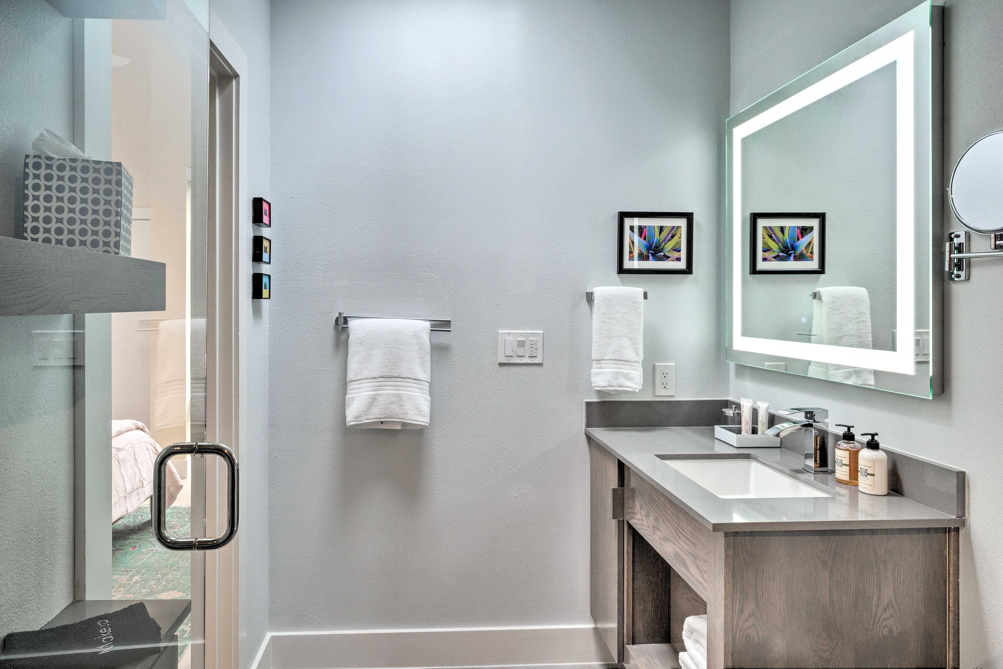 Get ready for the day at the spacious vanity.