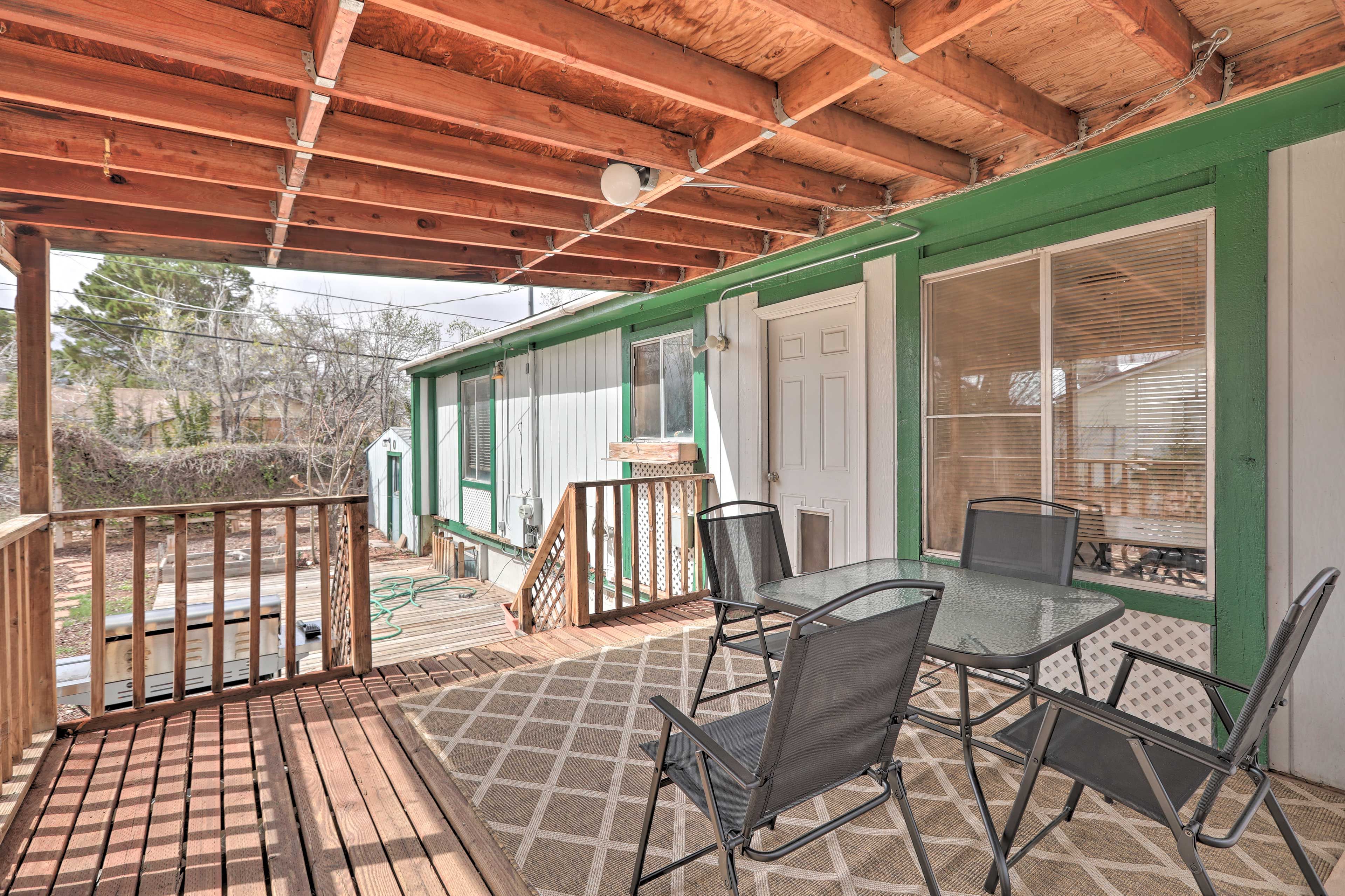 The patio offers the perfect place to wine and dine.