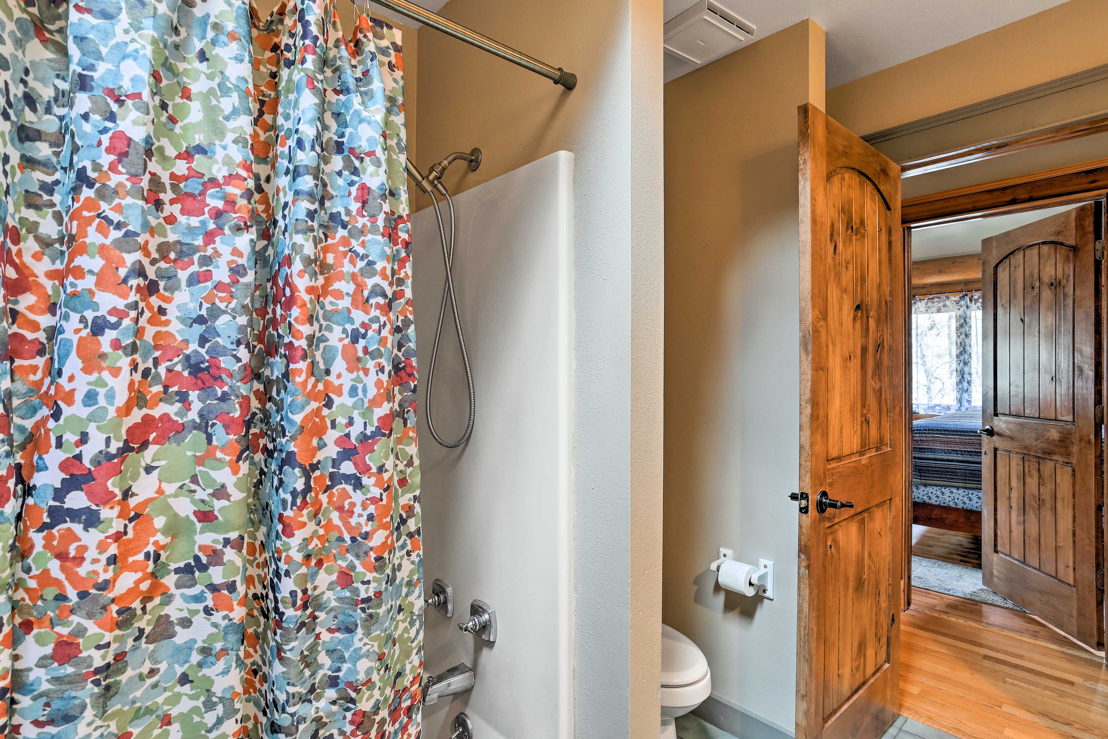 Get ready for the day in this spacious bathroom.