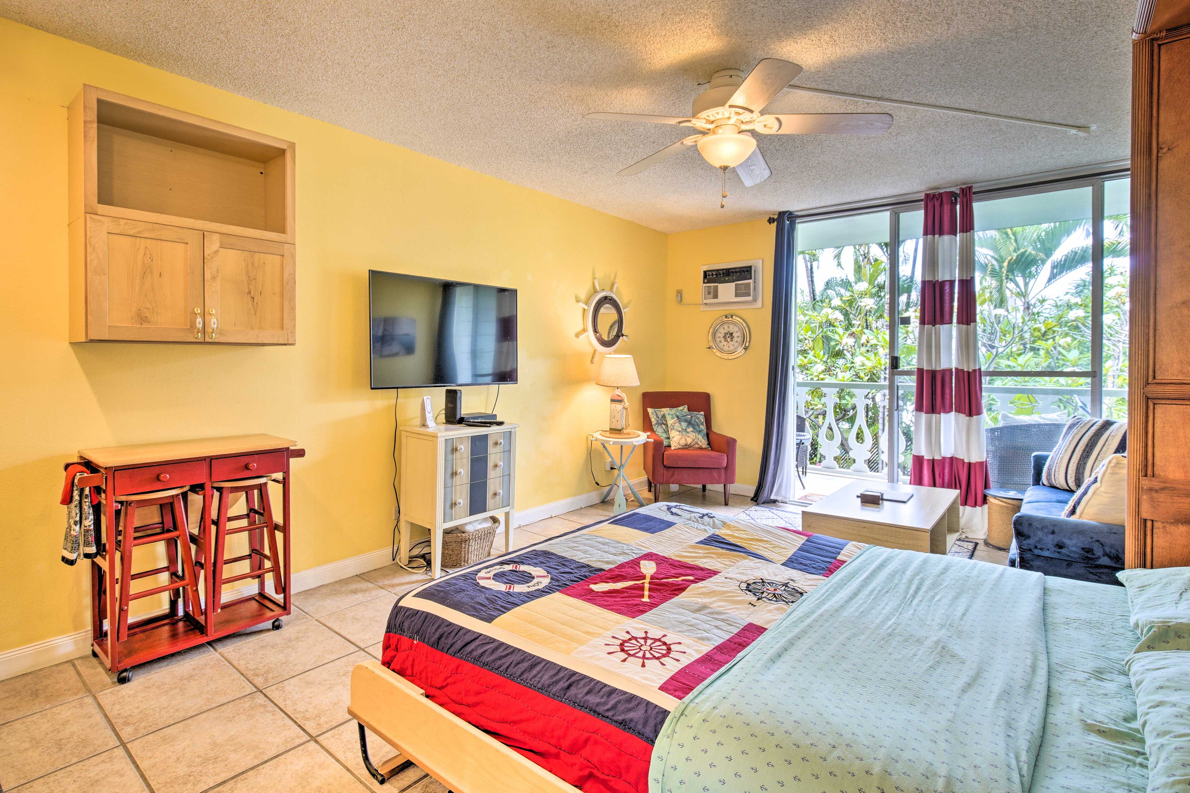 Studio | Sleeping Area | Queen Murphy Bed | Cable TV