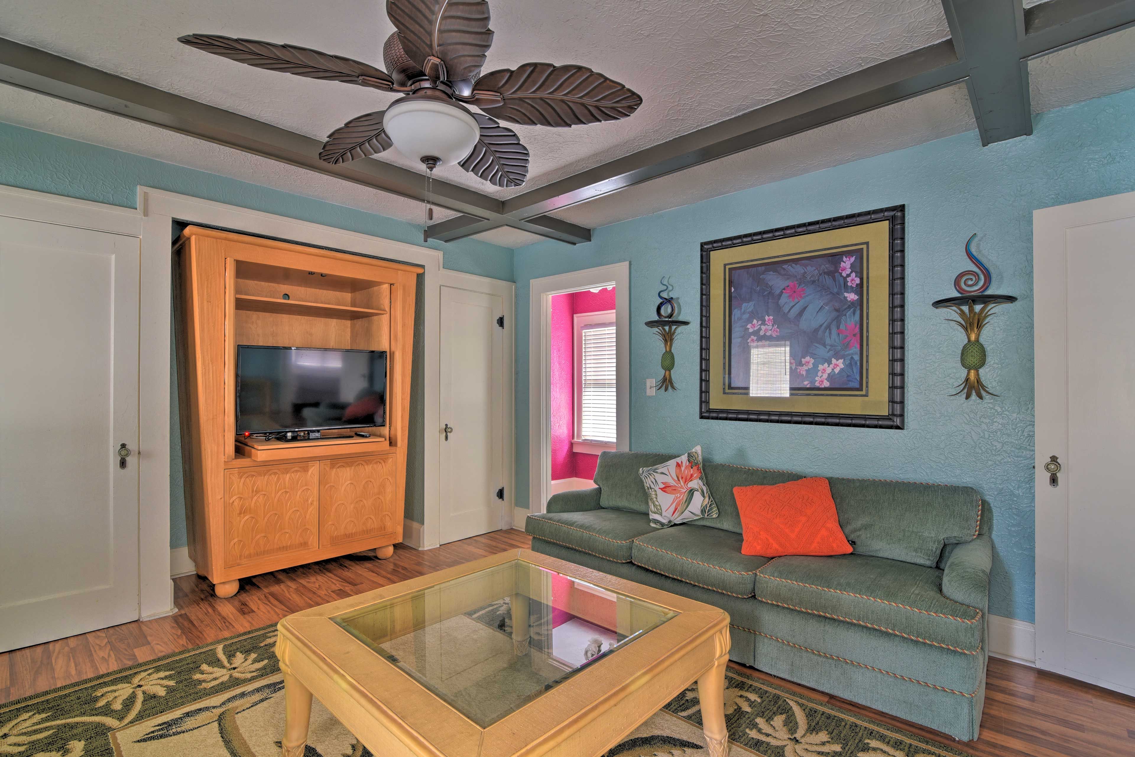 See what's on the flat-screen TV.