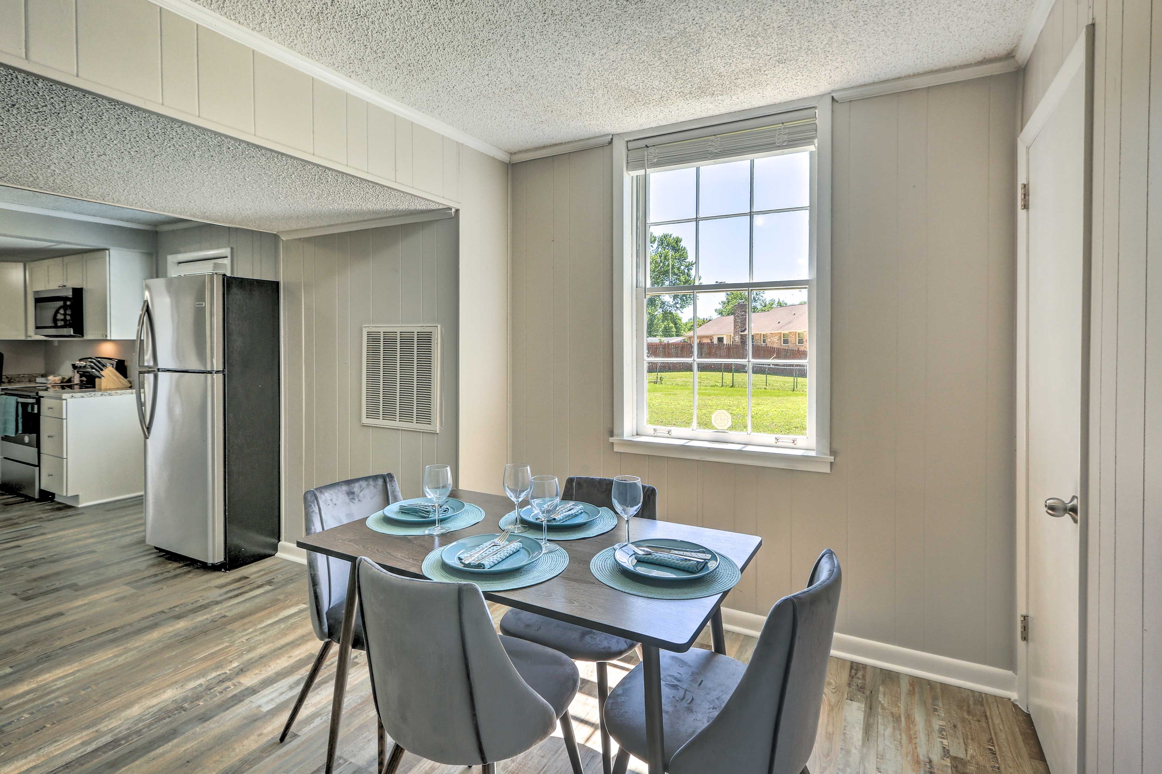 Gather at the dining table for a delicious meal.