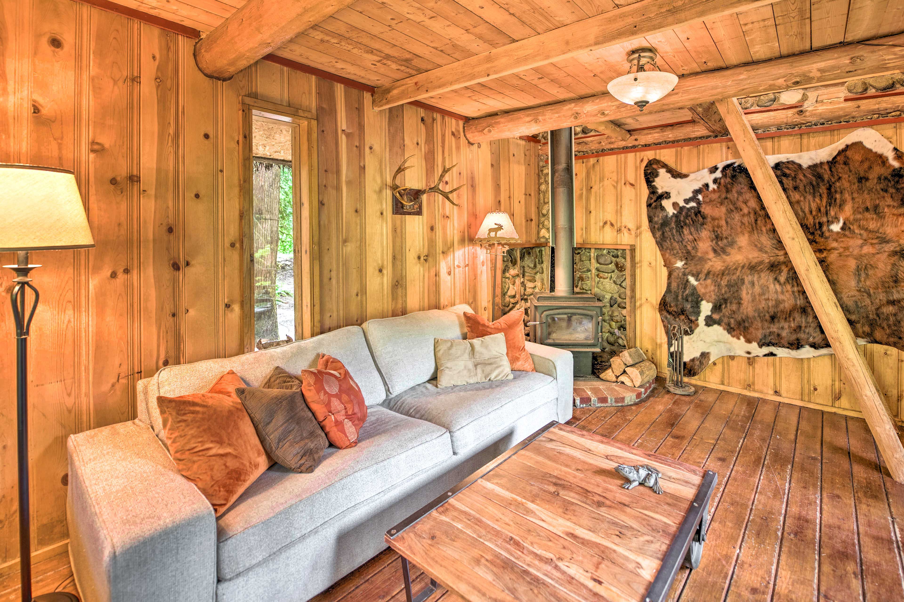 Interior | Wood-Burning Stove | Queen Sleeper Sofa | 1st Floor