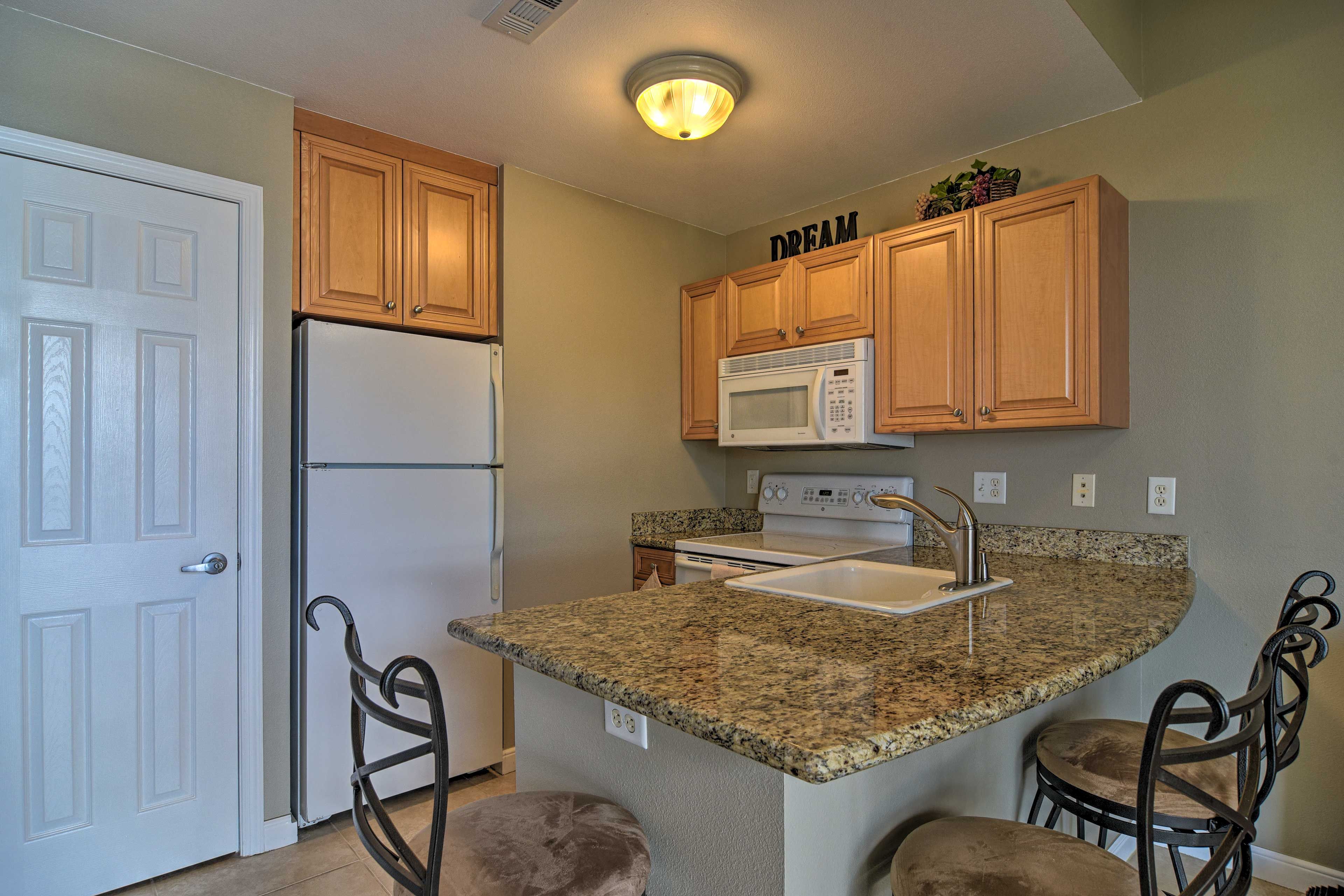 Grab a cup of coffee and a seat at the breakfast bar.