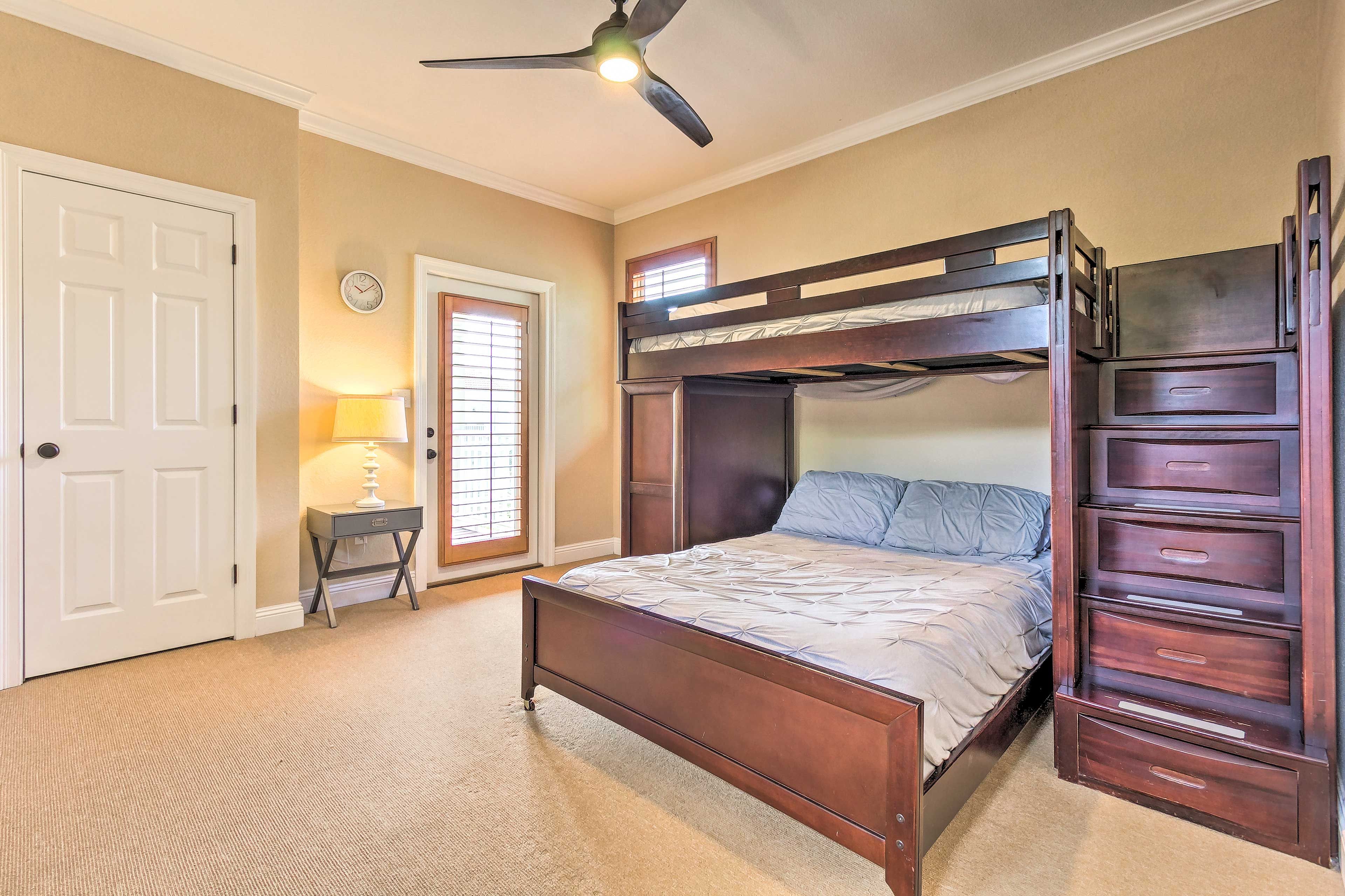 The fourth bedroom features a twin-over-full bunk bed.