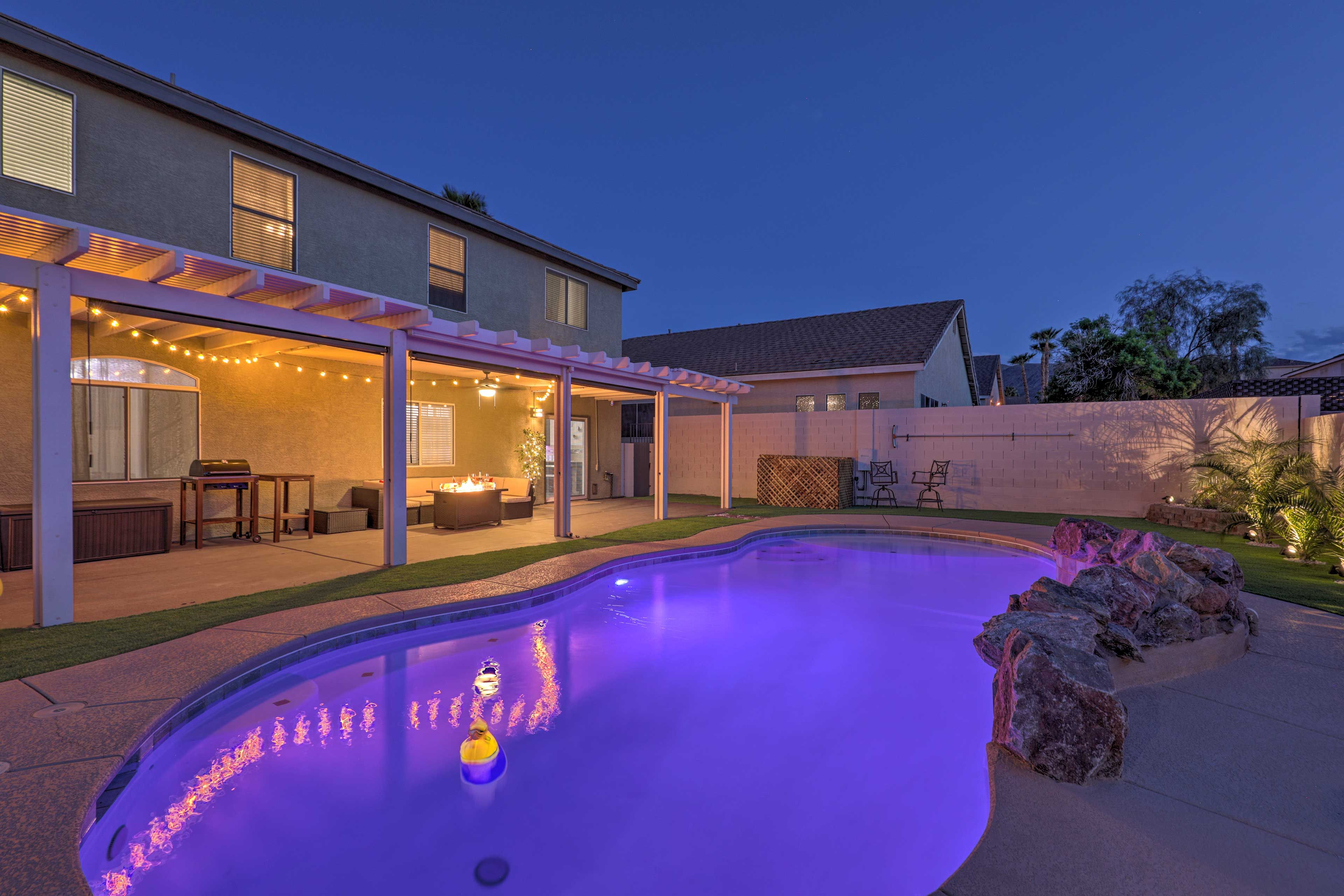 Enjoy twilight swims and cocktails around the fire pit.