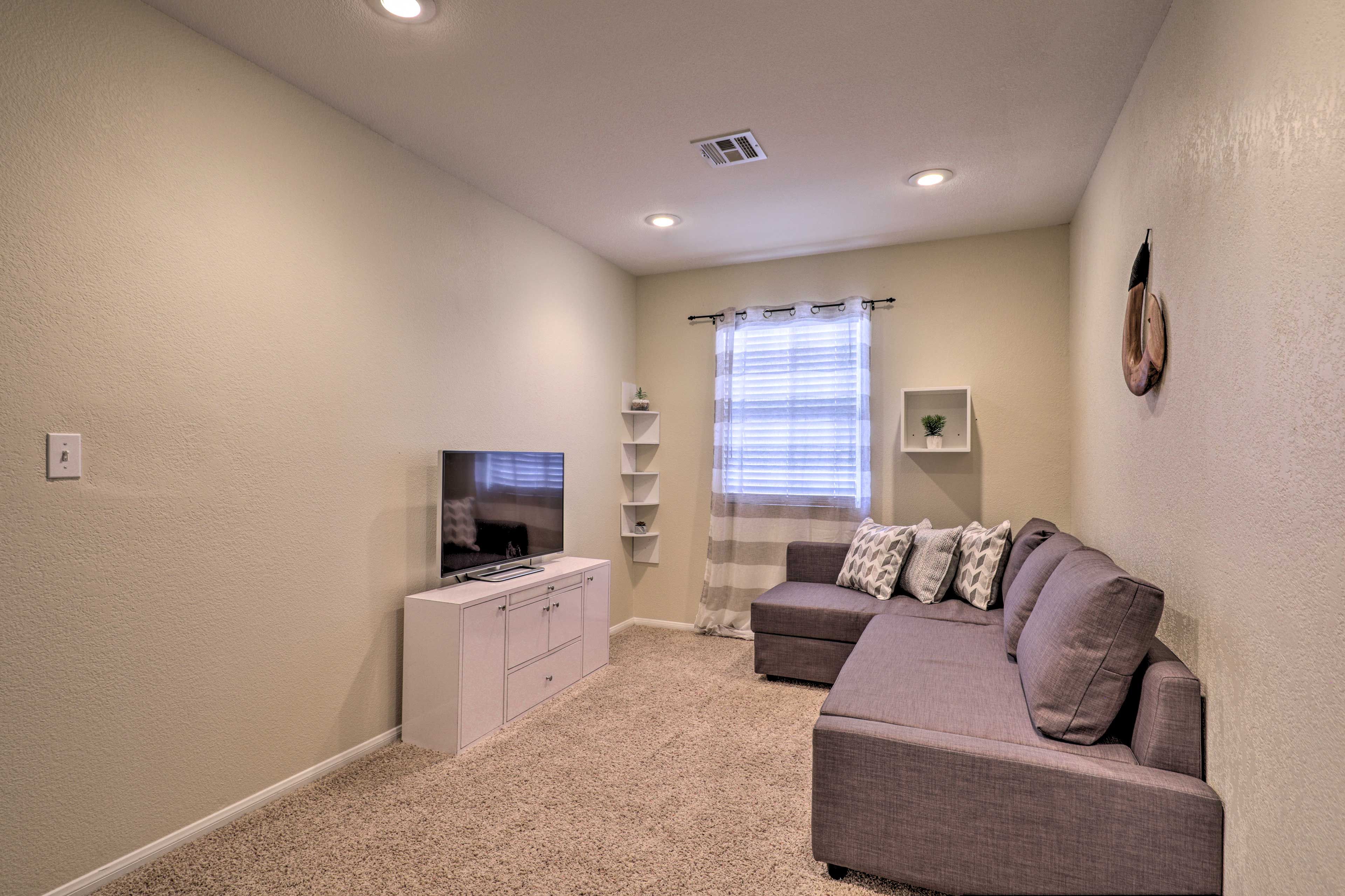 This loft space offers extra sleeping come nighttime.