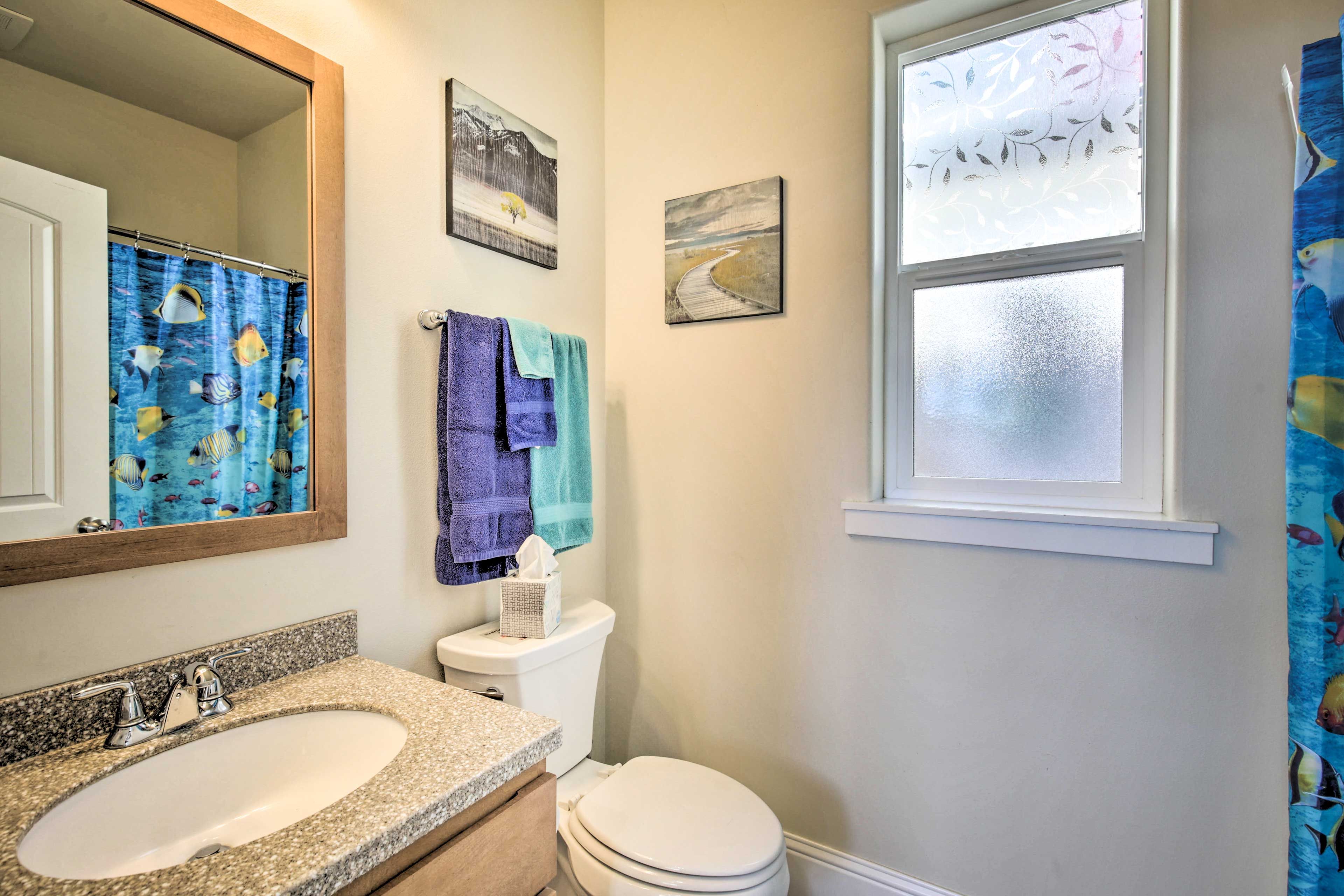 Wash up in the cottage's full bathroom.