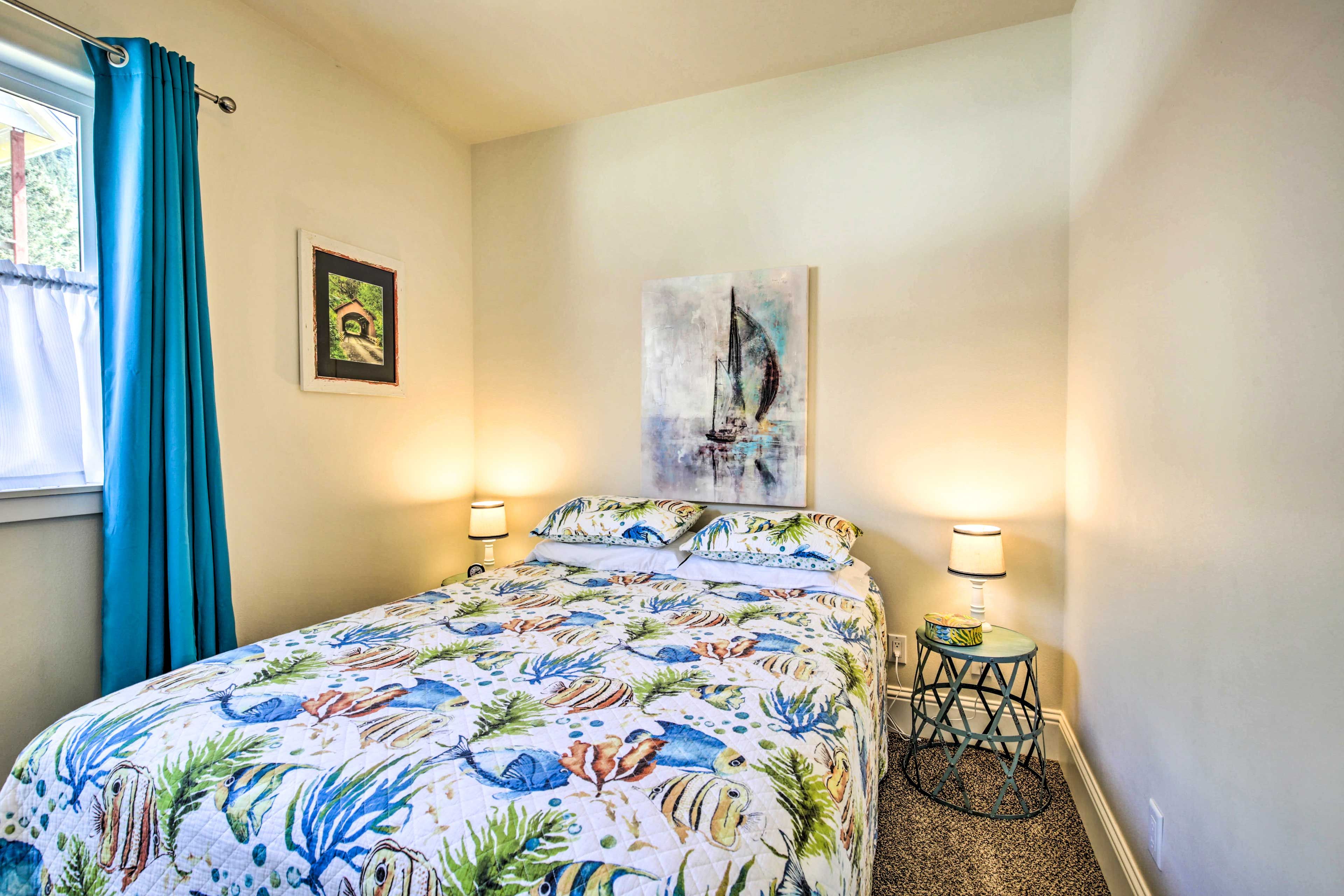 The cottage's private bedroom is perfect for a couple or solo traveler.