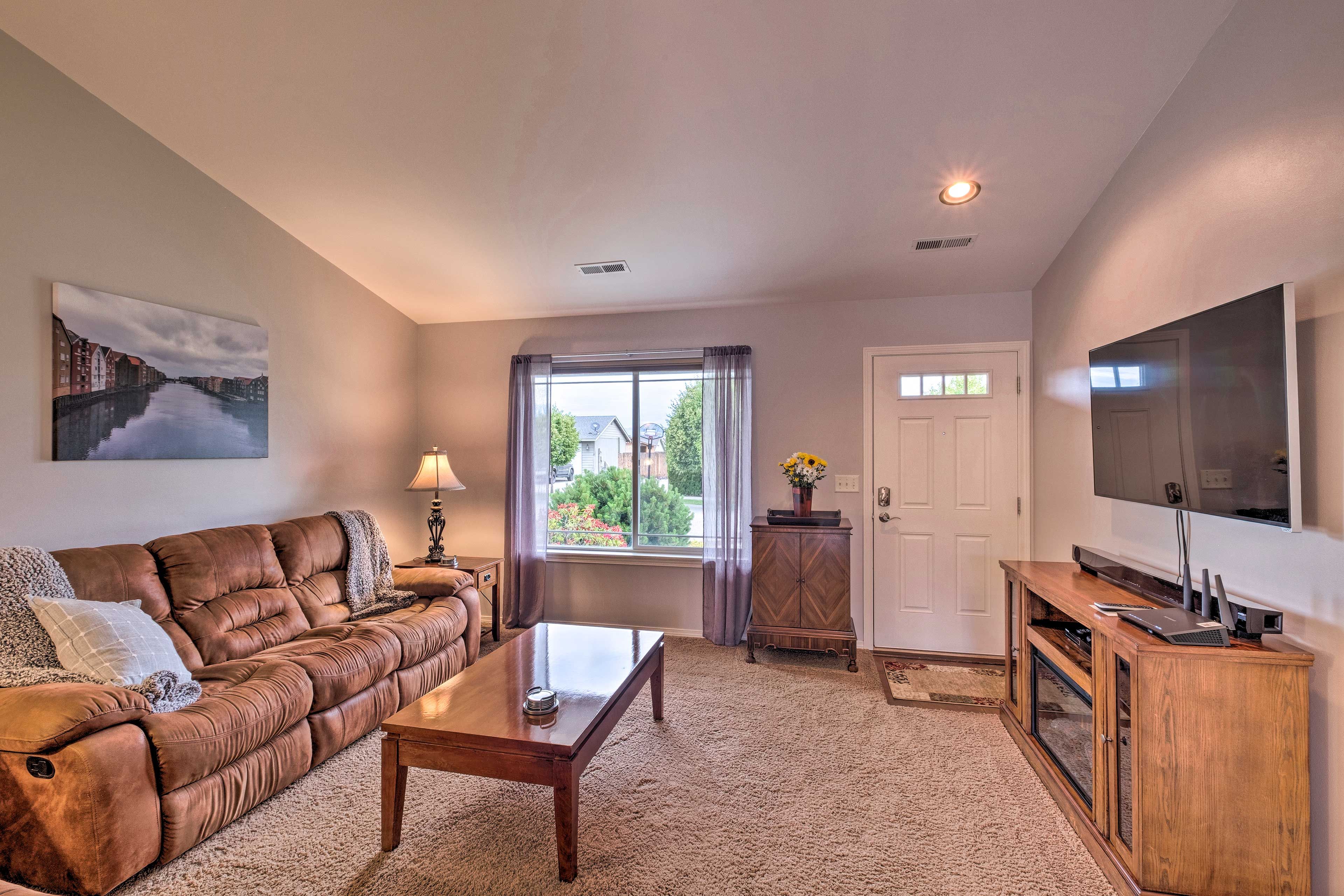 The modern interior will host you in comfort.