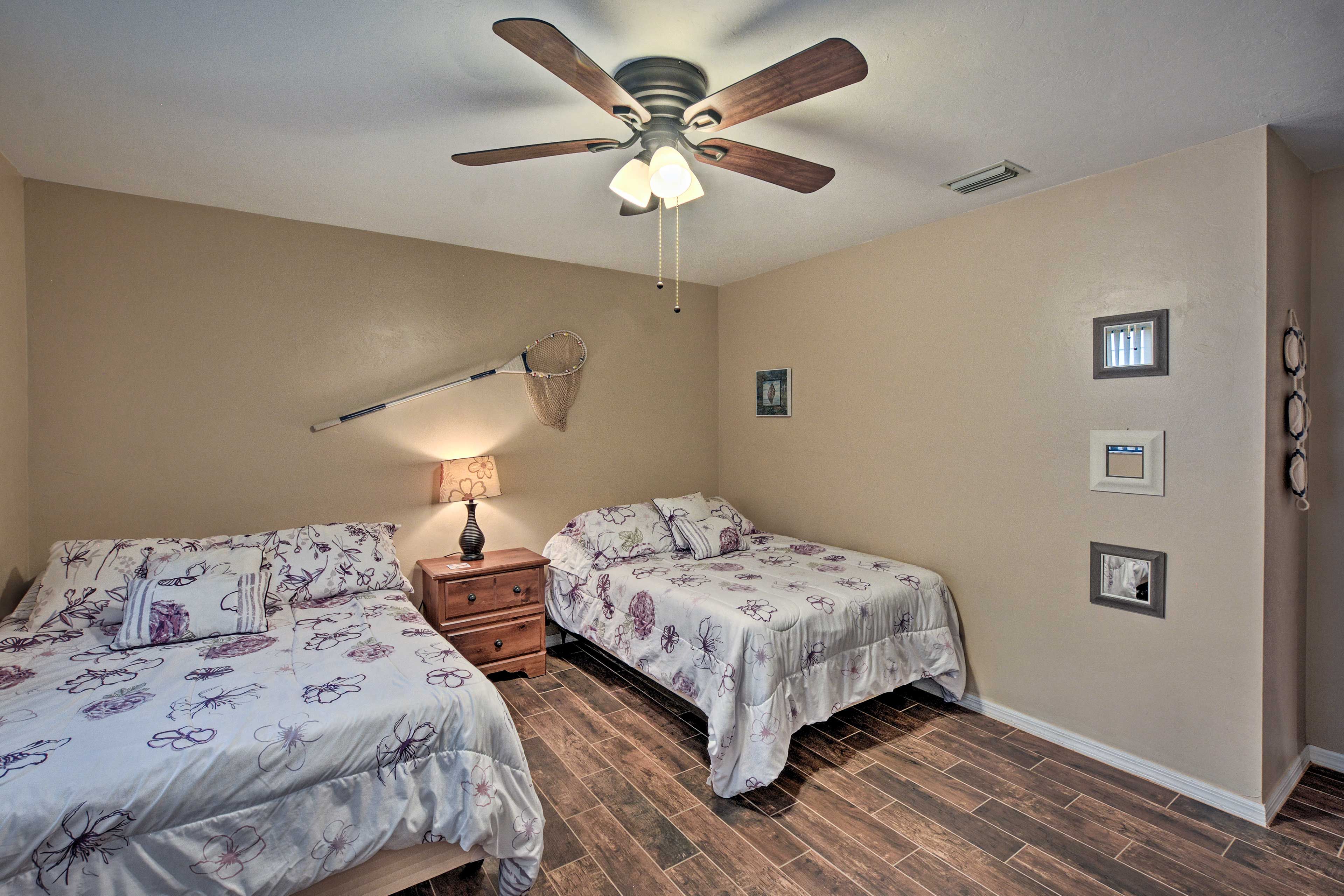 This room is decorated with vintage fishing gear!