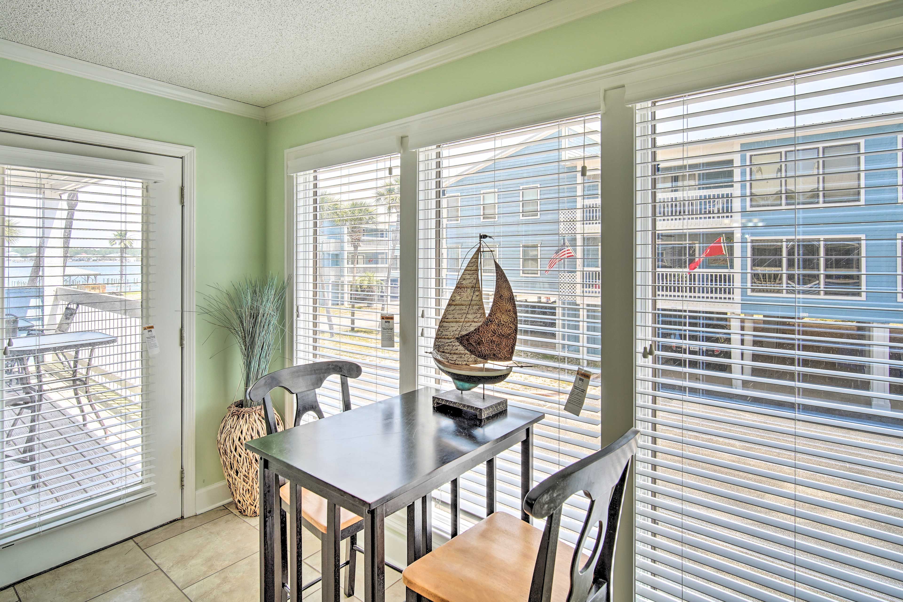 Nautical decor is scattered around the condo.