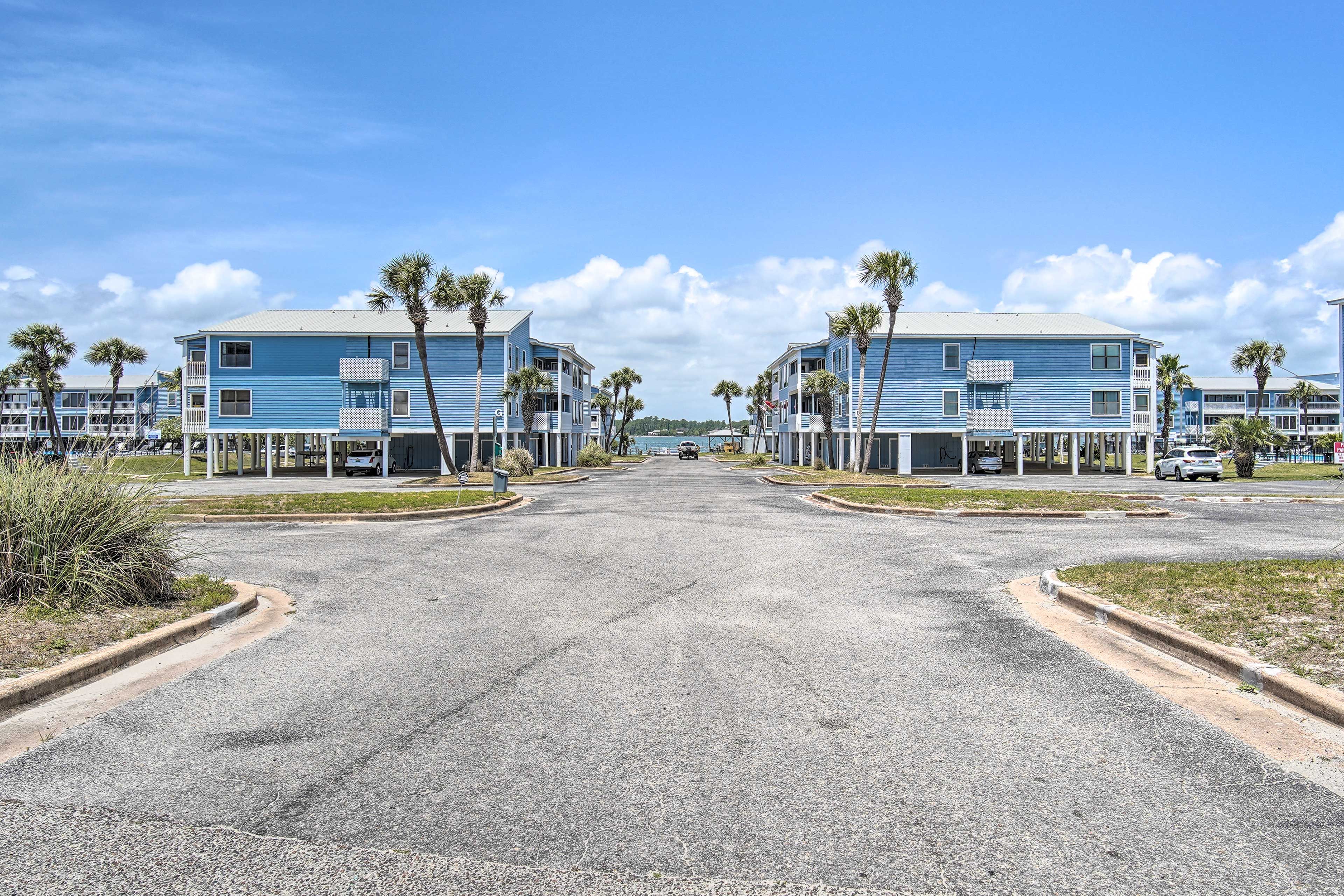 Admire the palm trees as you pull into the resort.