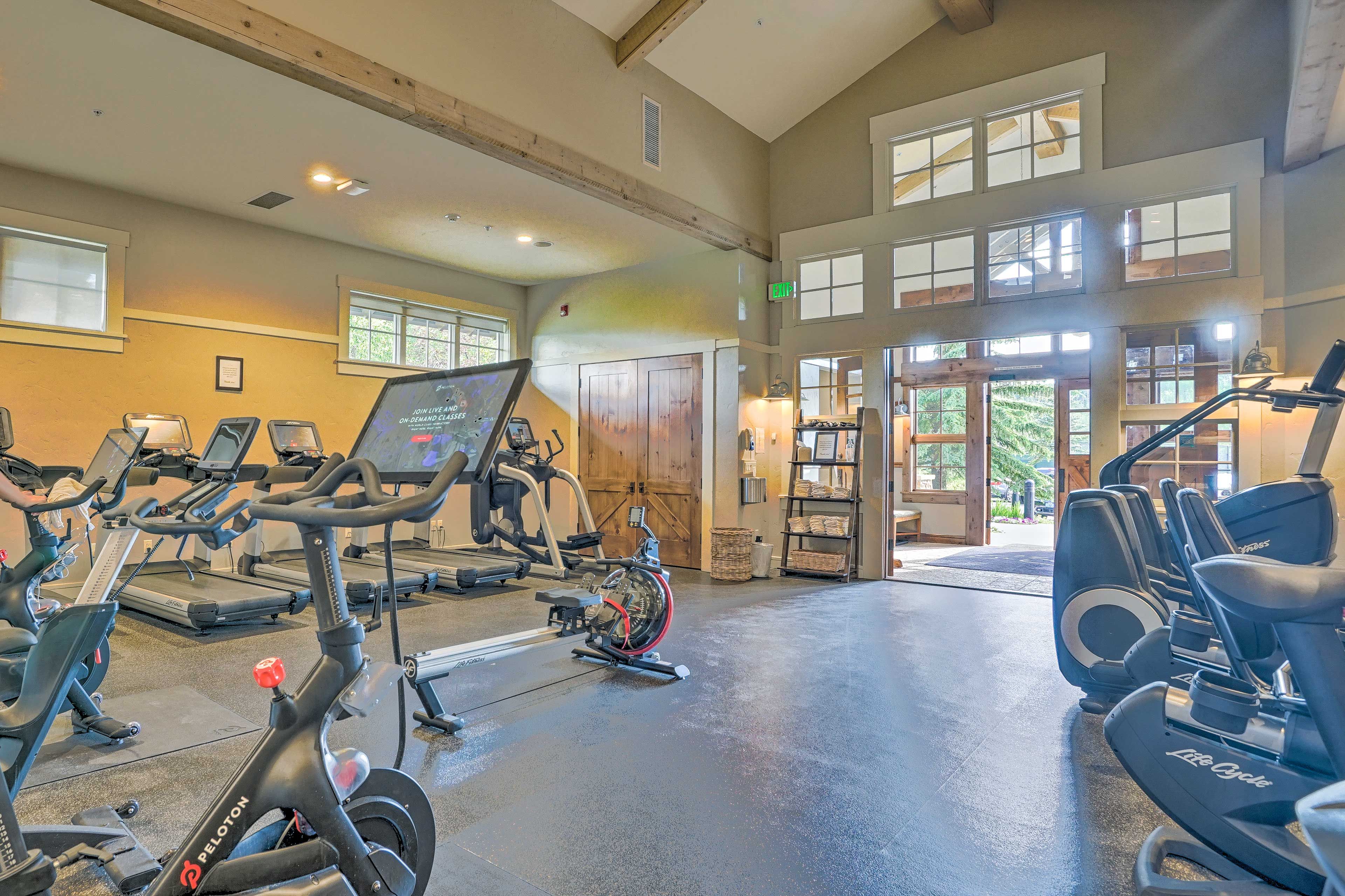 This state-of-the-art fitness center comes compete with Peleton bikes.