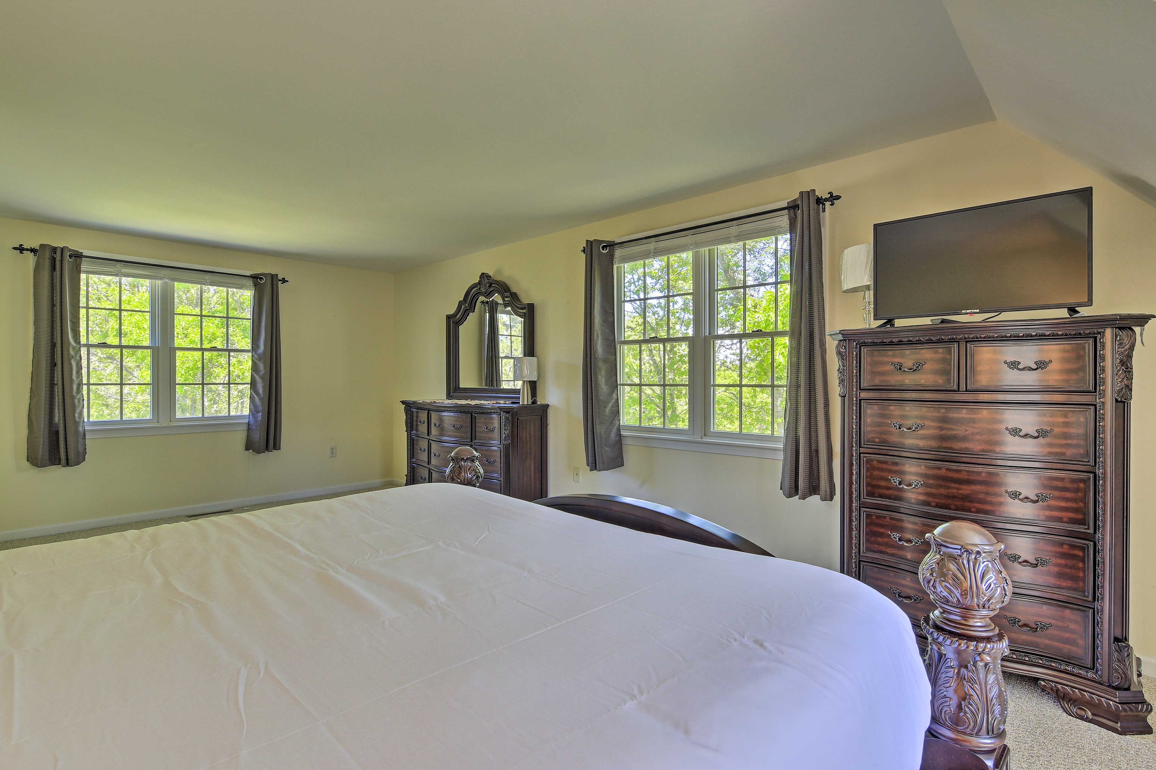 Wake up to peaceful forest views.