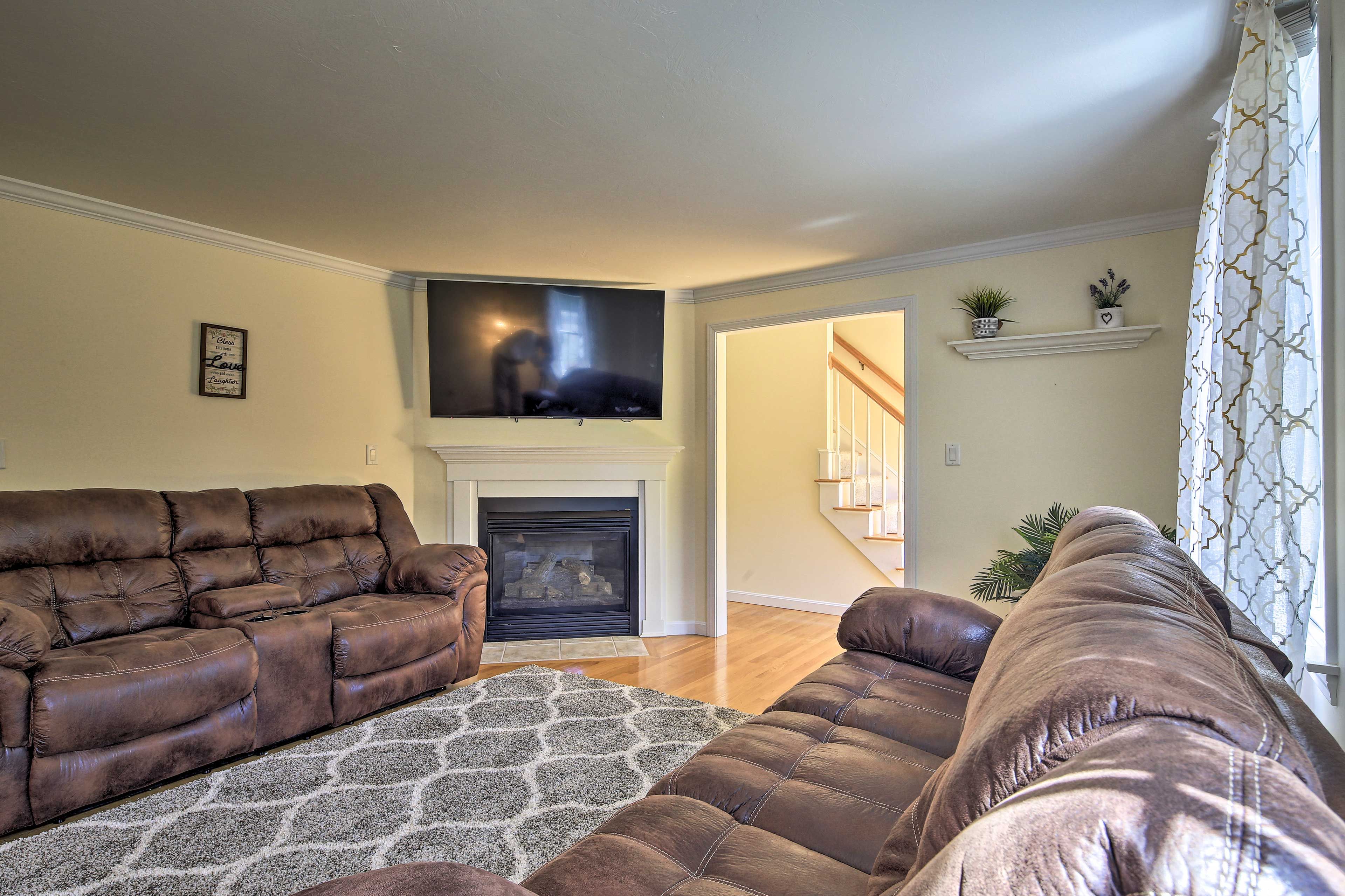 On cool nights, cuddle up in front of the gas fireplace.