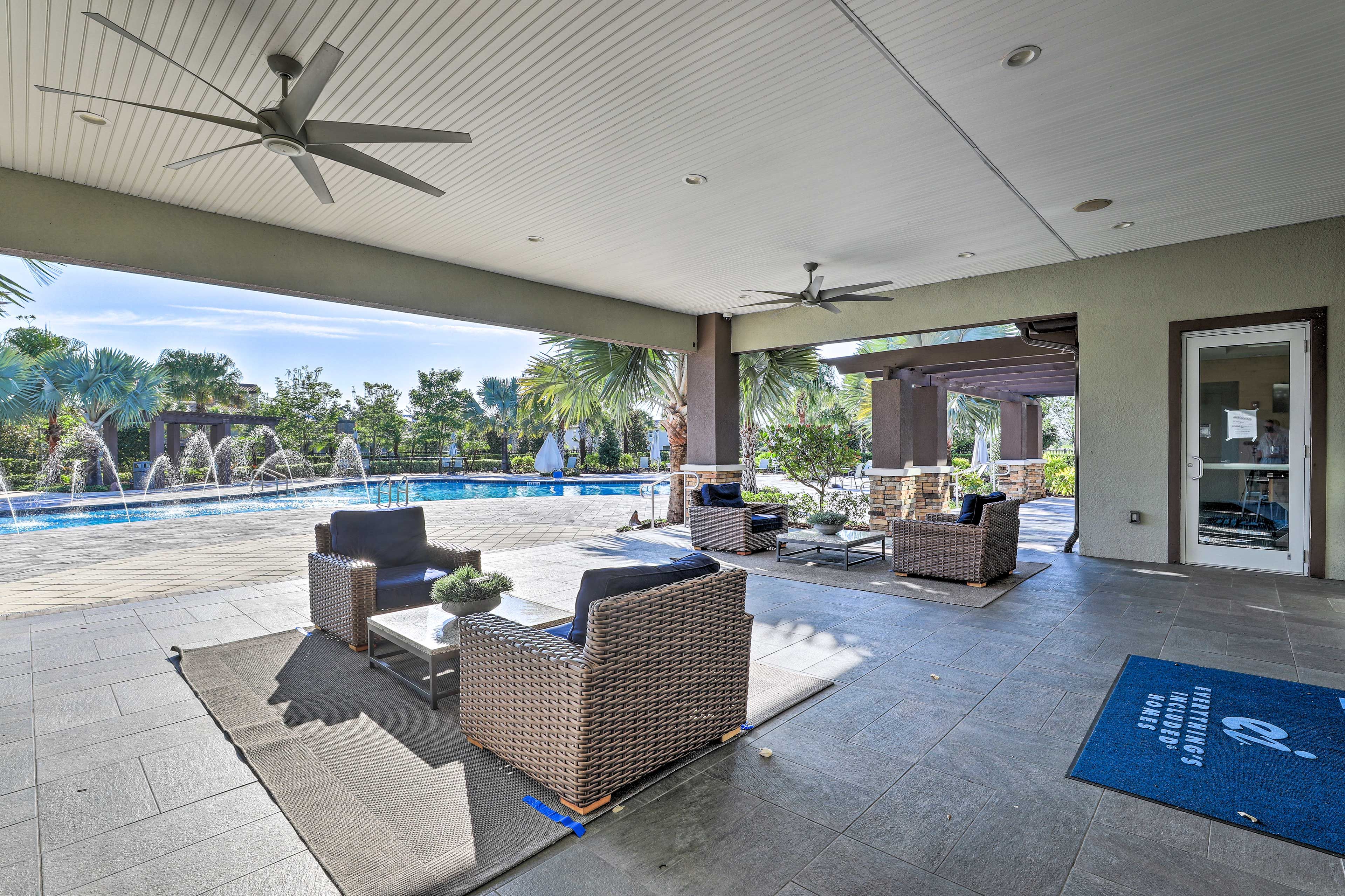 Lounge on the cushioned furniture.