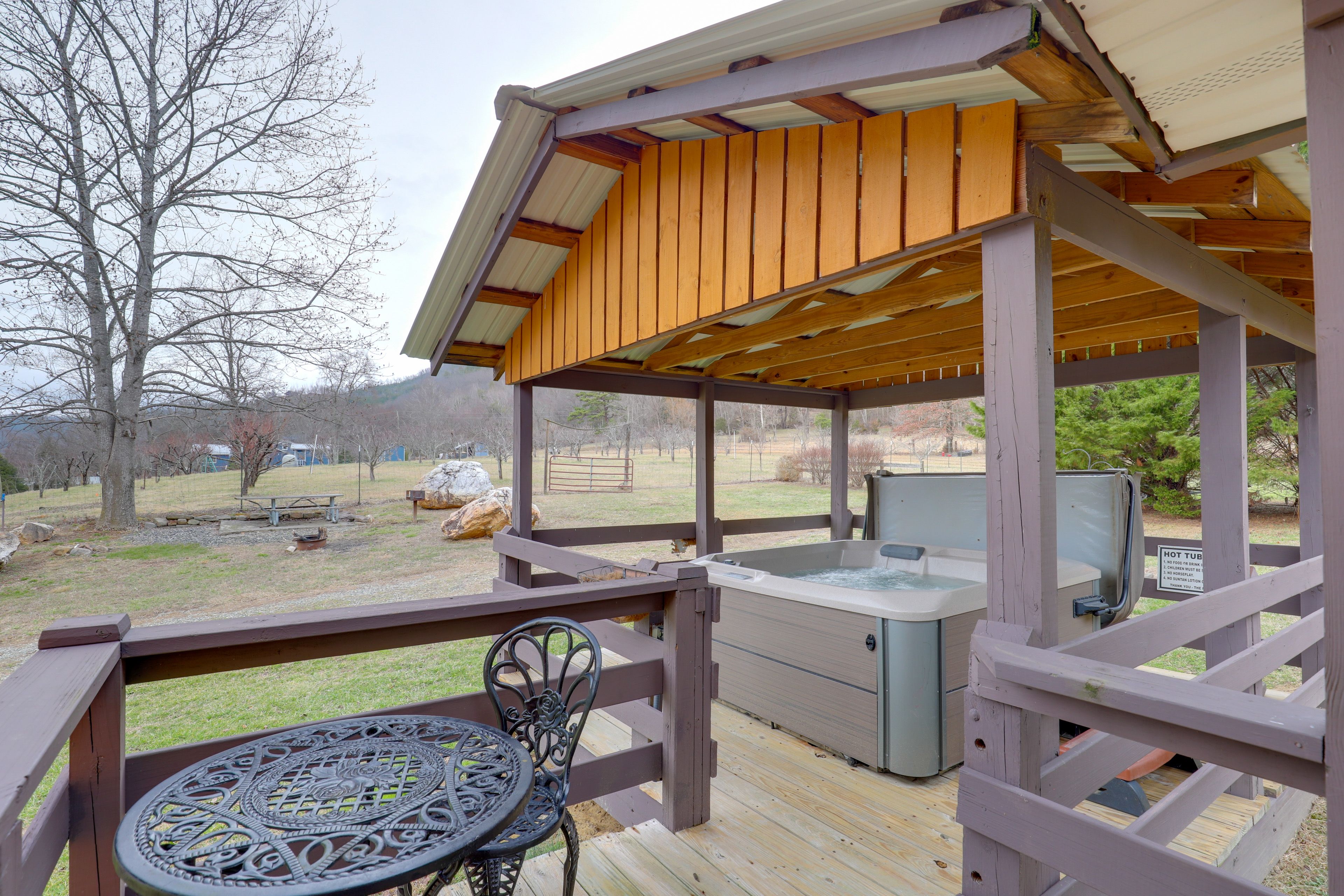 Back Porch | Pavilion | Private Hot Tub | Outdoor Dining Area