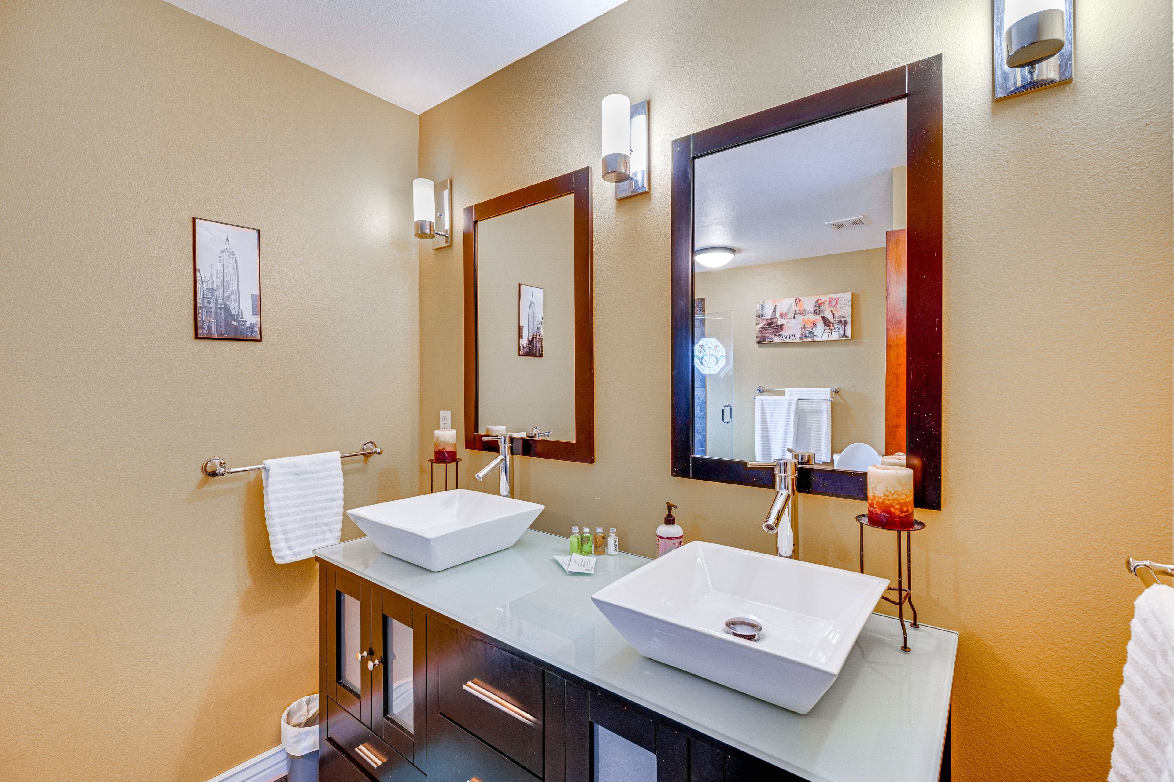 Full Bathroom | Dual Sinks | Provided Towels | Walk-In Shower