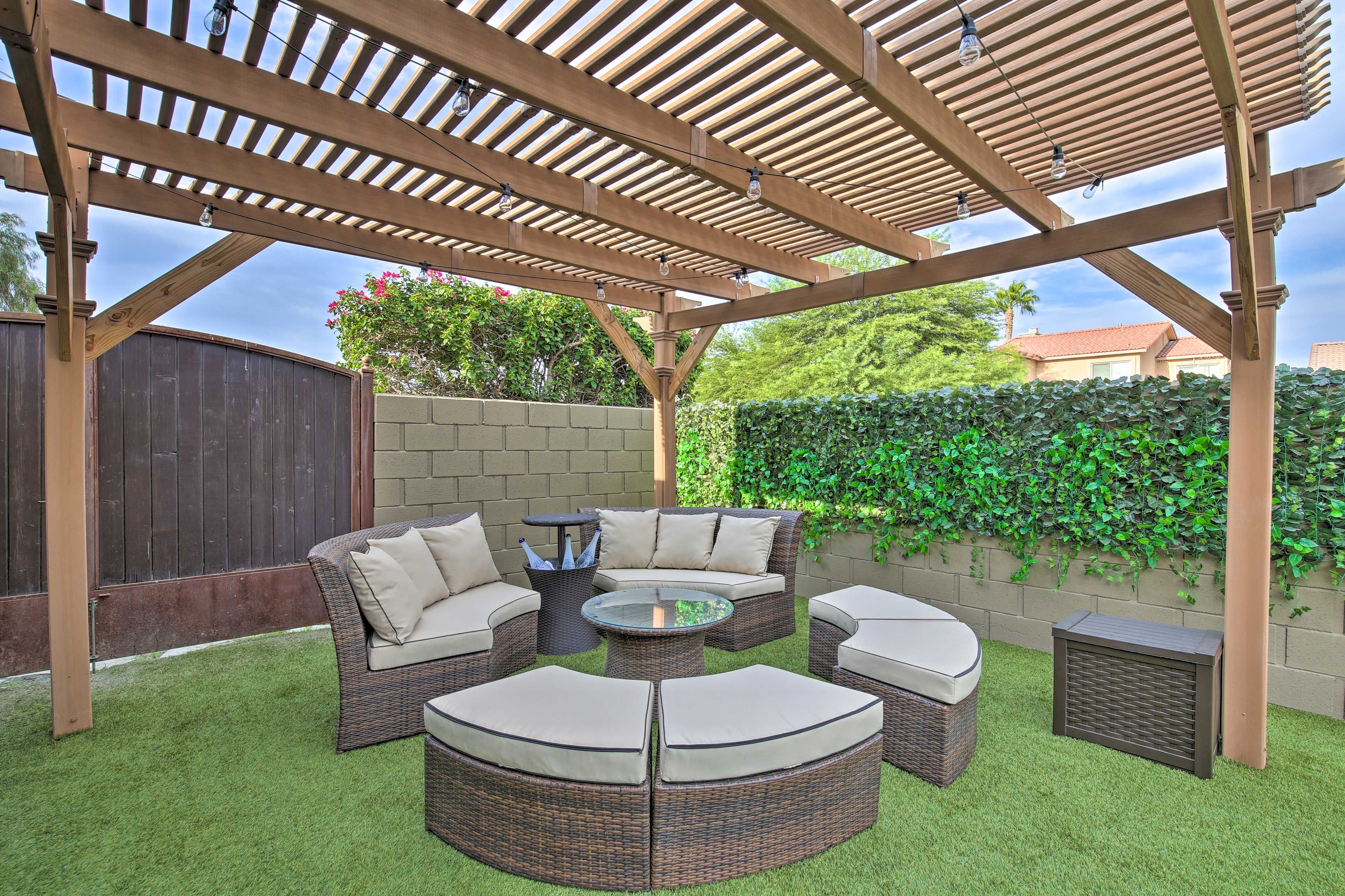 Hanging lights set the tone for relaxing day or night!