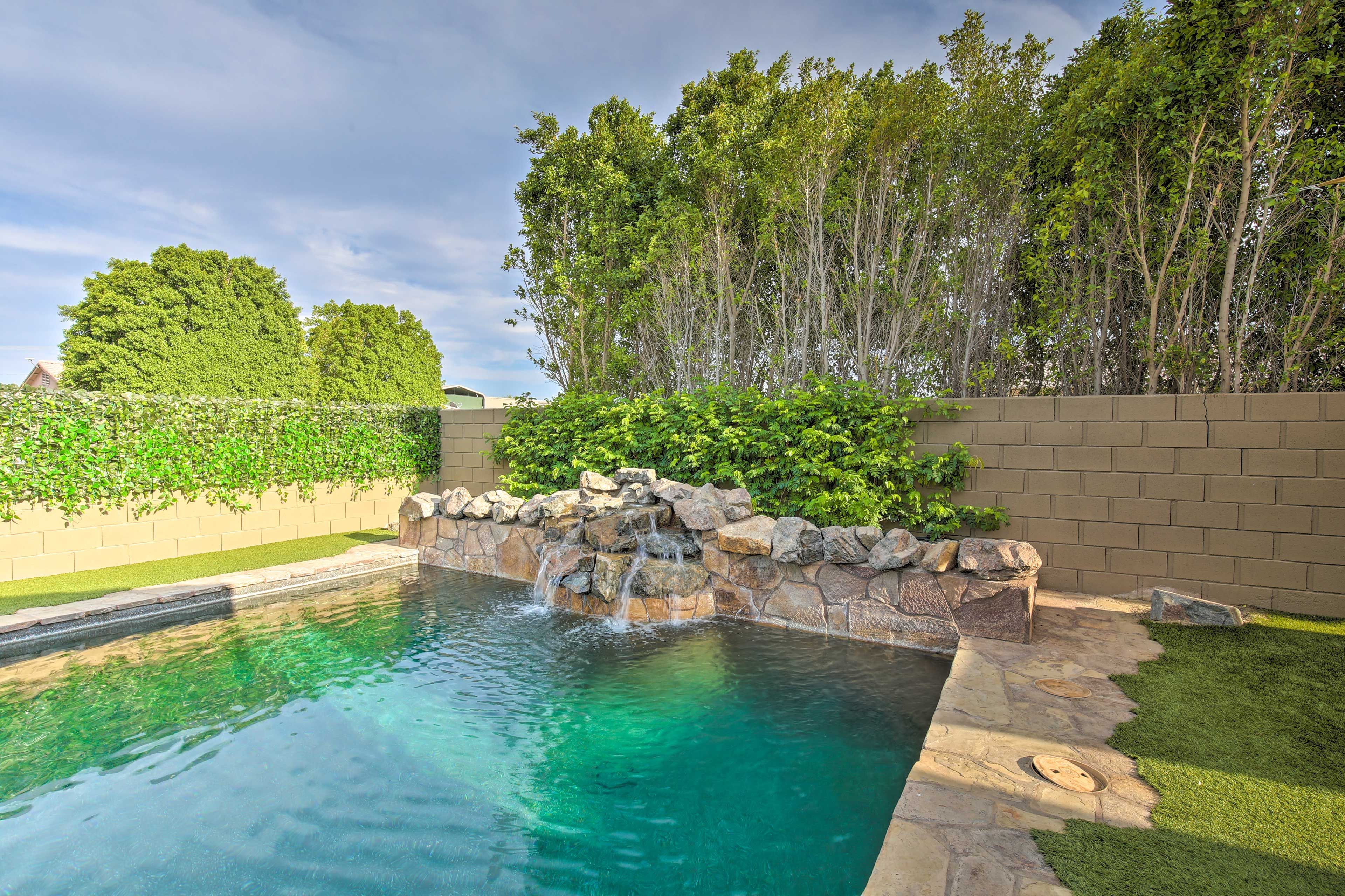 Swim over to the waterfall!
