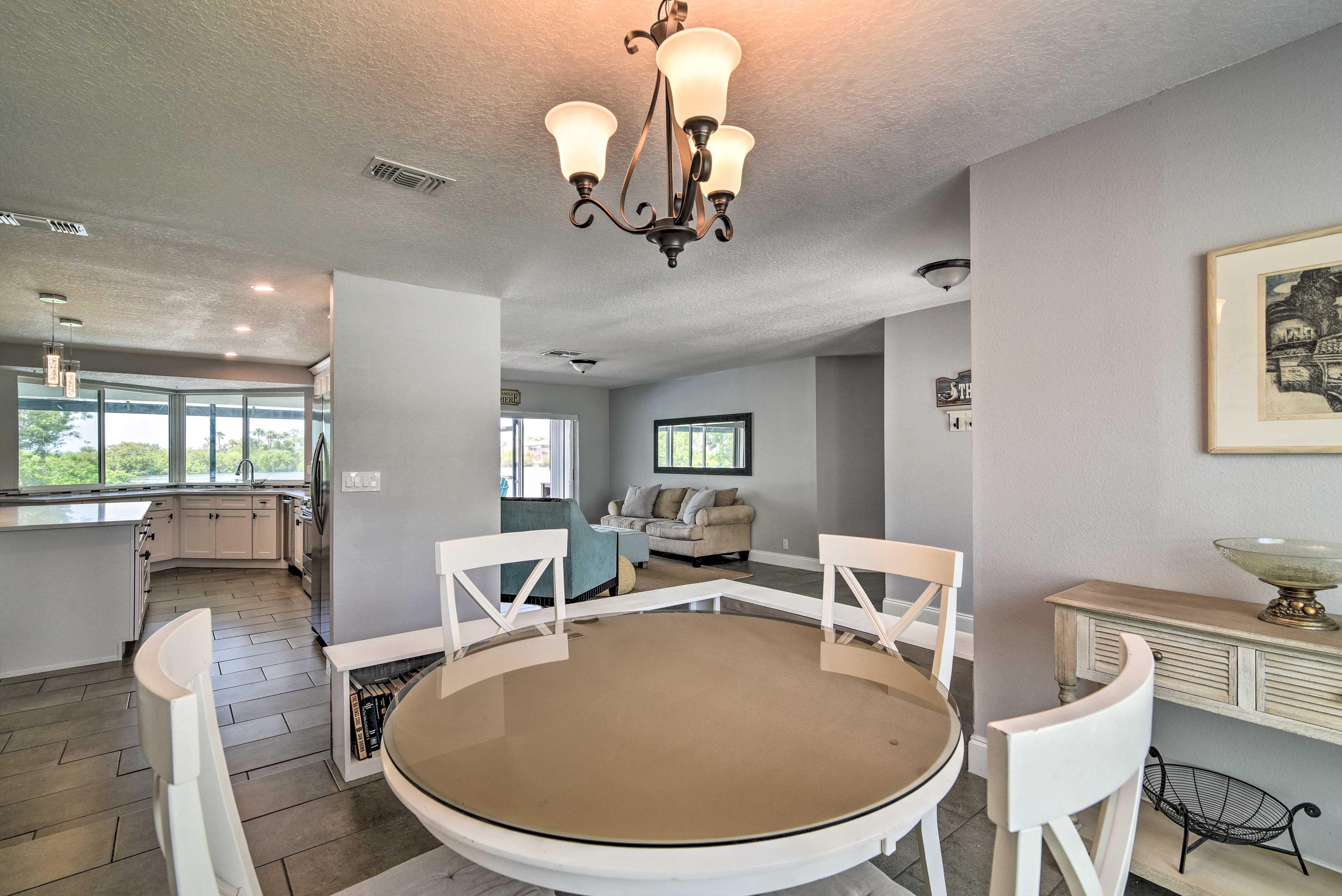 Gather at the formal dining table for a home-cooked meal.