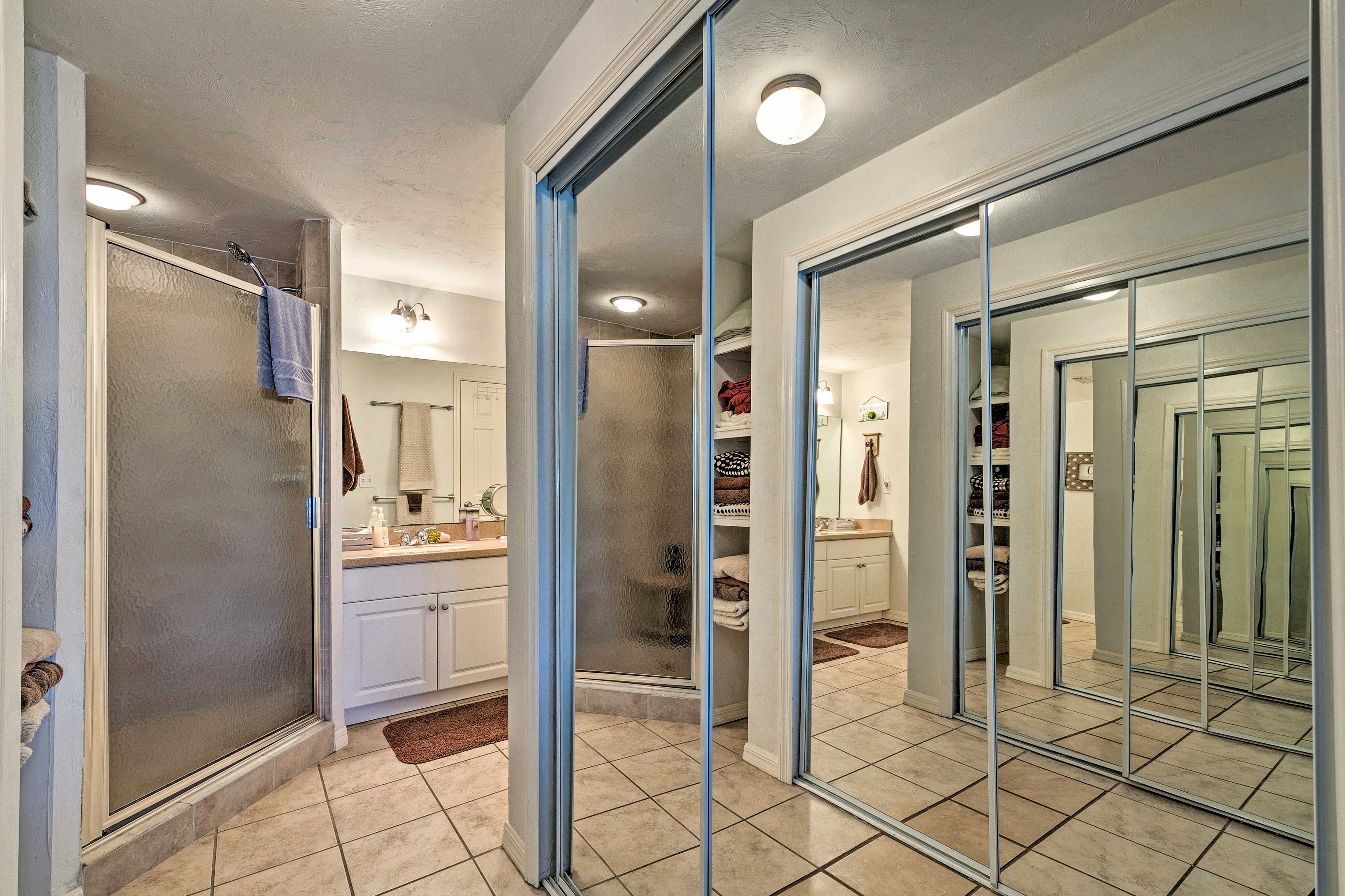 Rinse off the day in the walk-in shower.