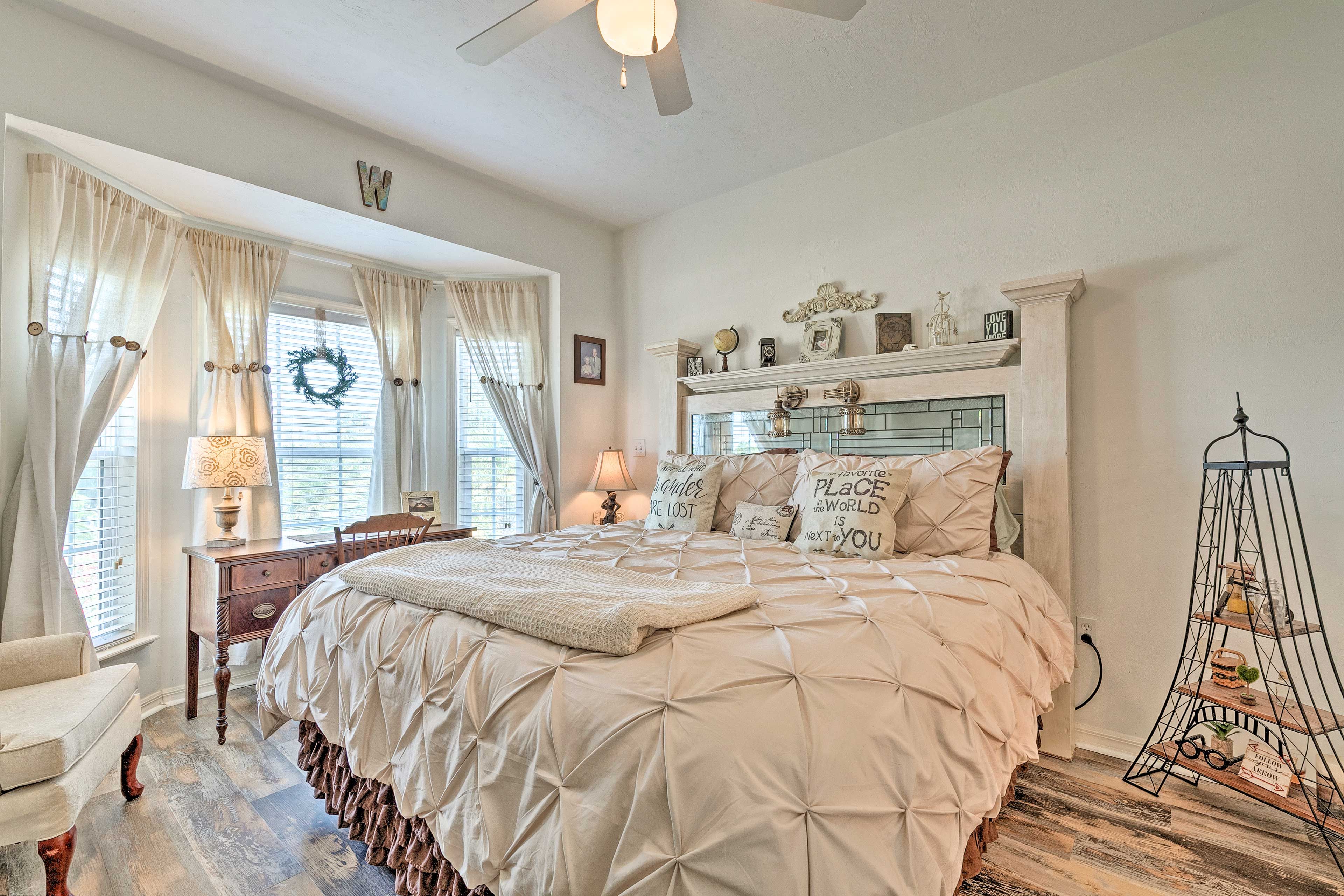 Drift to sleep in this king bed.