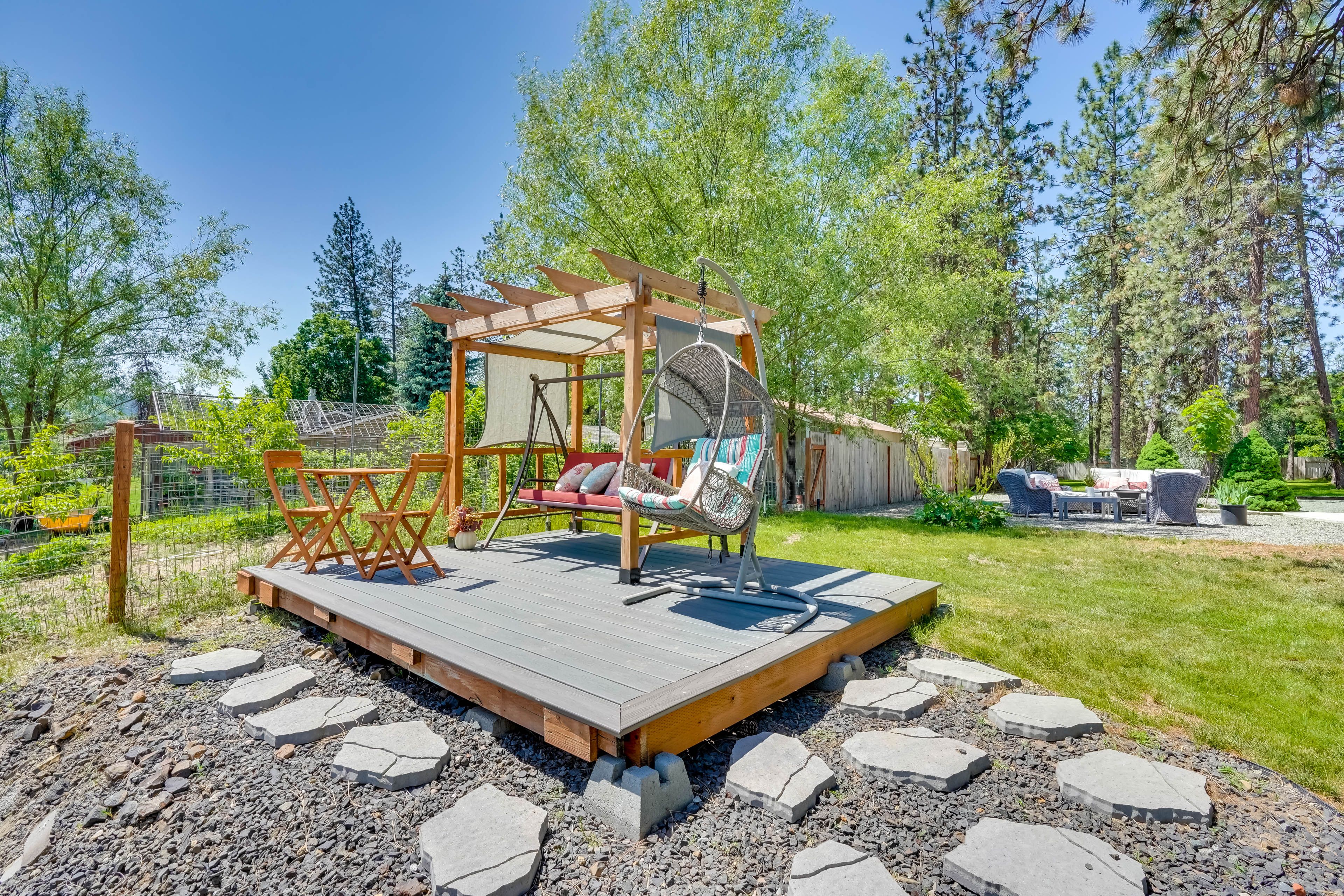 Pergola | Dining Area | Swing | Spokane River Views
