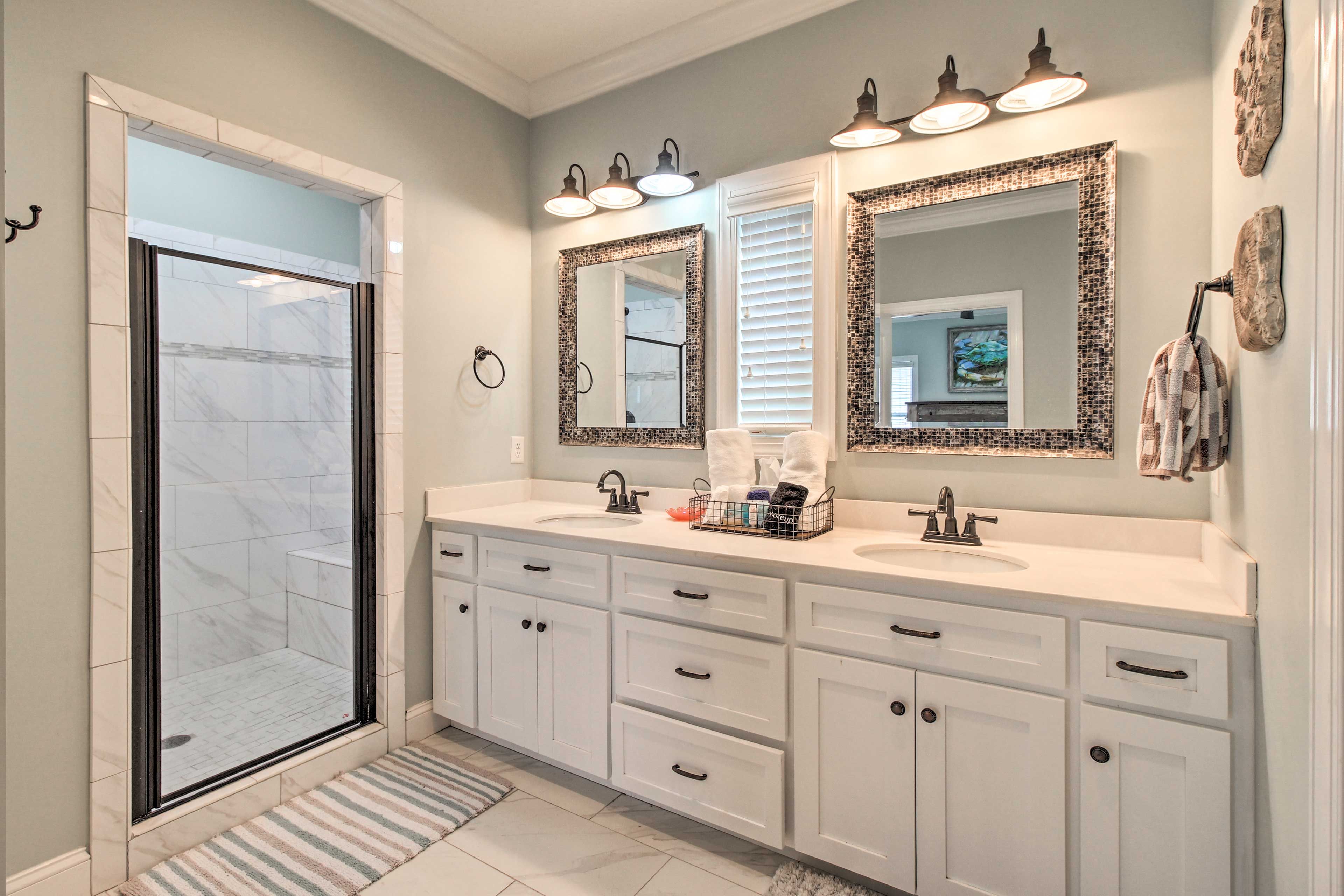 There's plenty of room to get ready in this Jack and Jill bathroom!