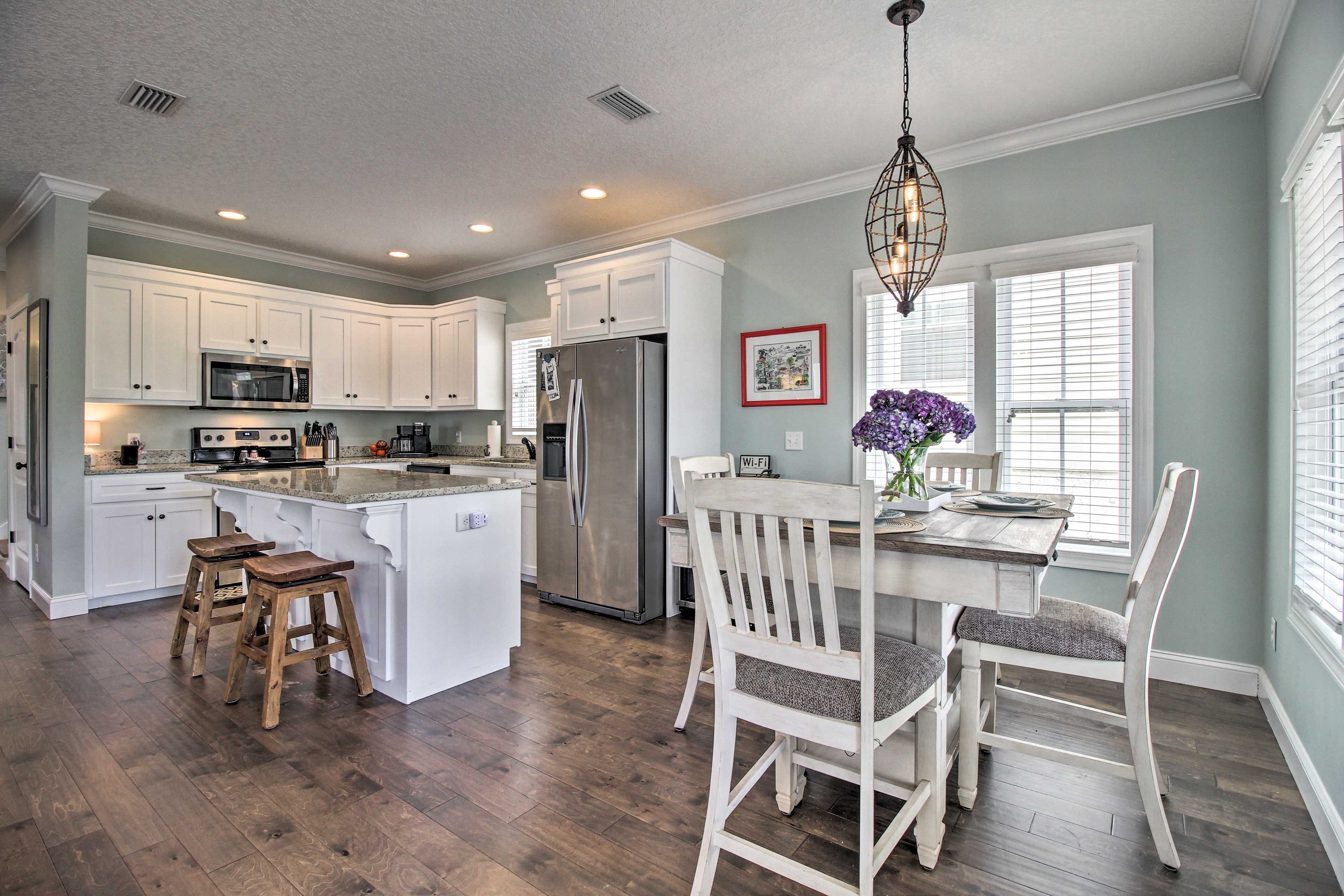 The dining table offers seating for 4 guests.