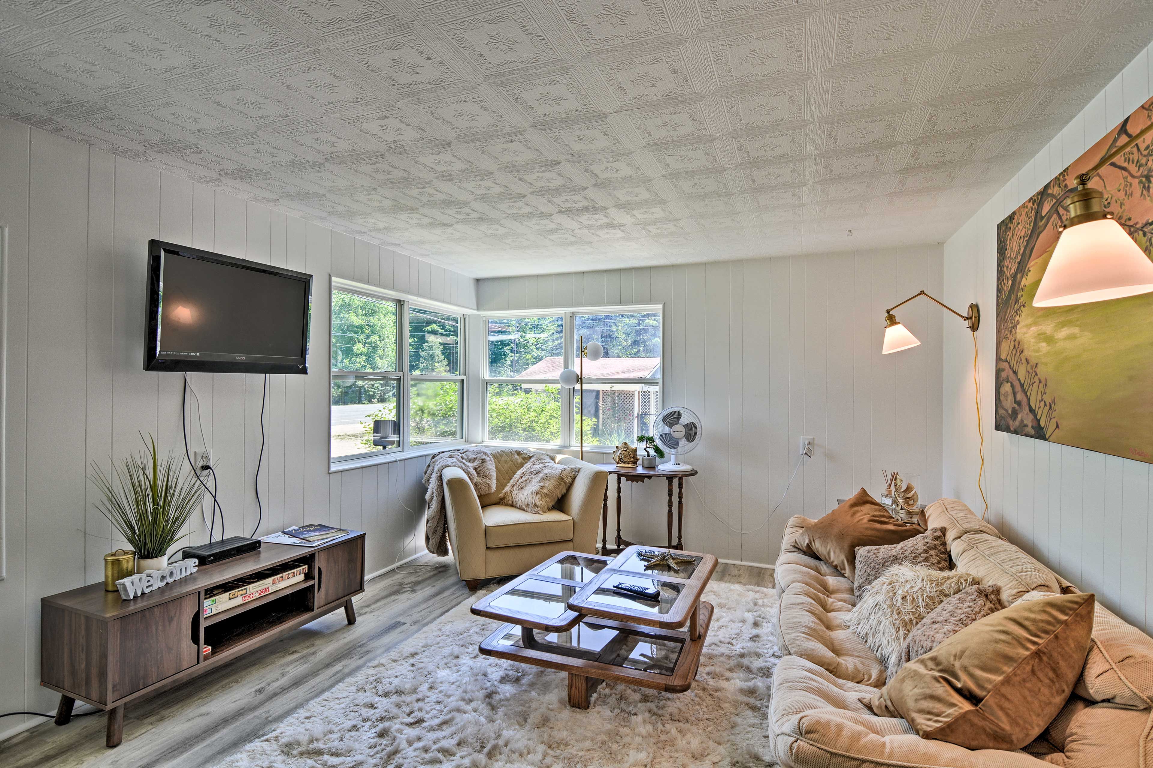 Chic, modern decor accents the interior.