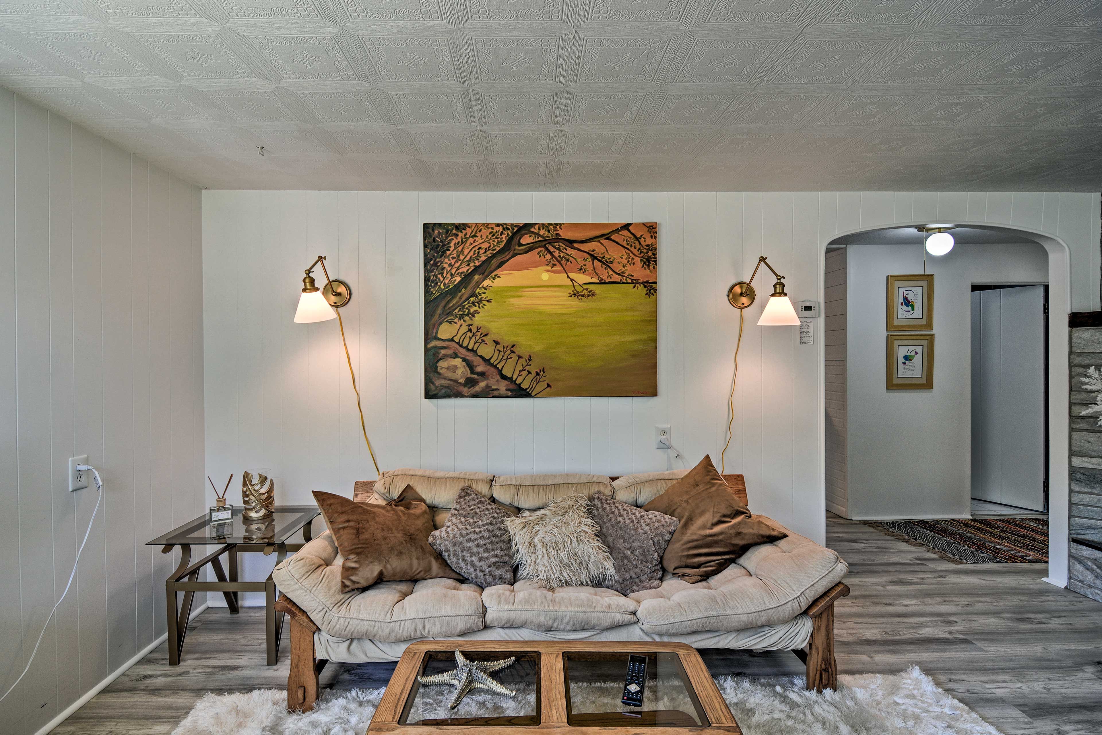 Sink into the plush sofa after a day of biking around town!