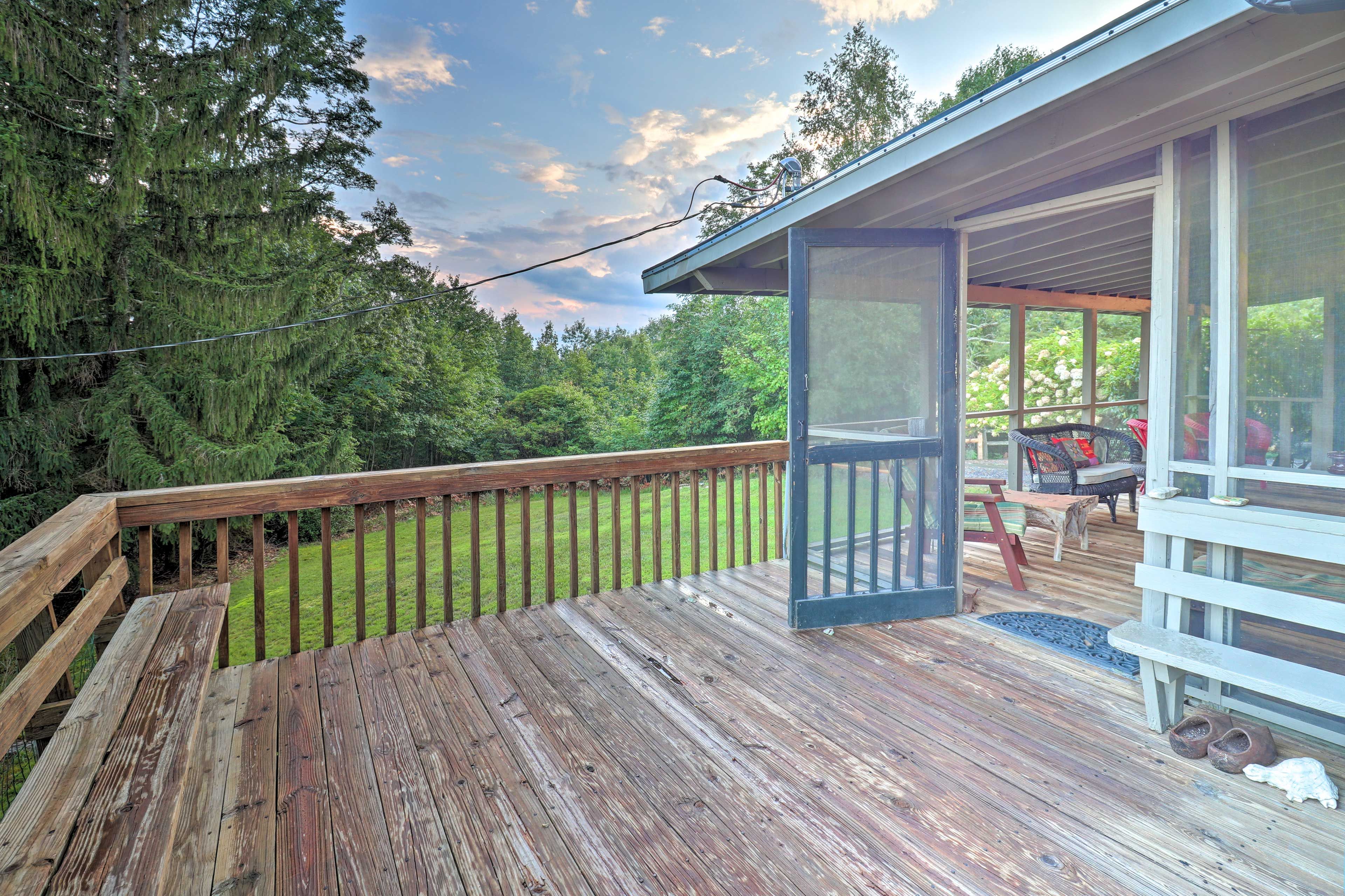 The deck provides even more serene mountain views.