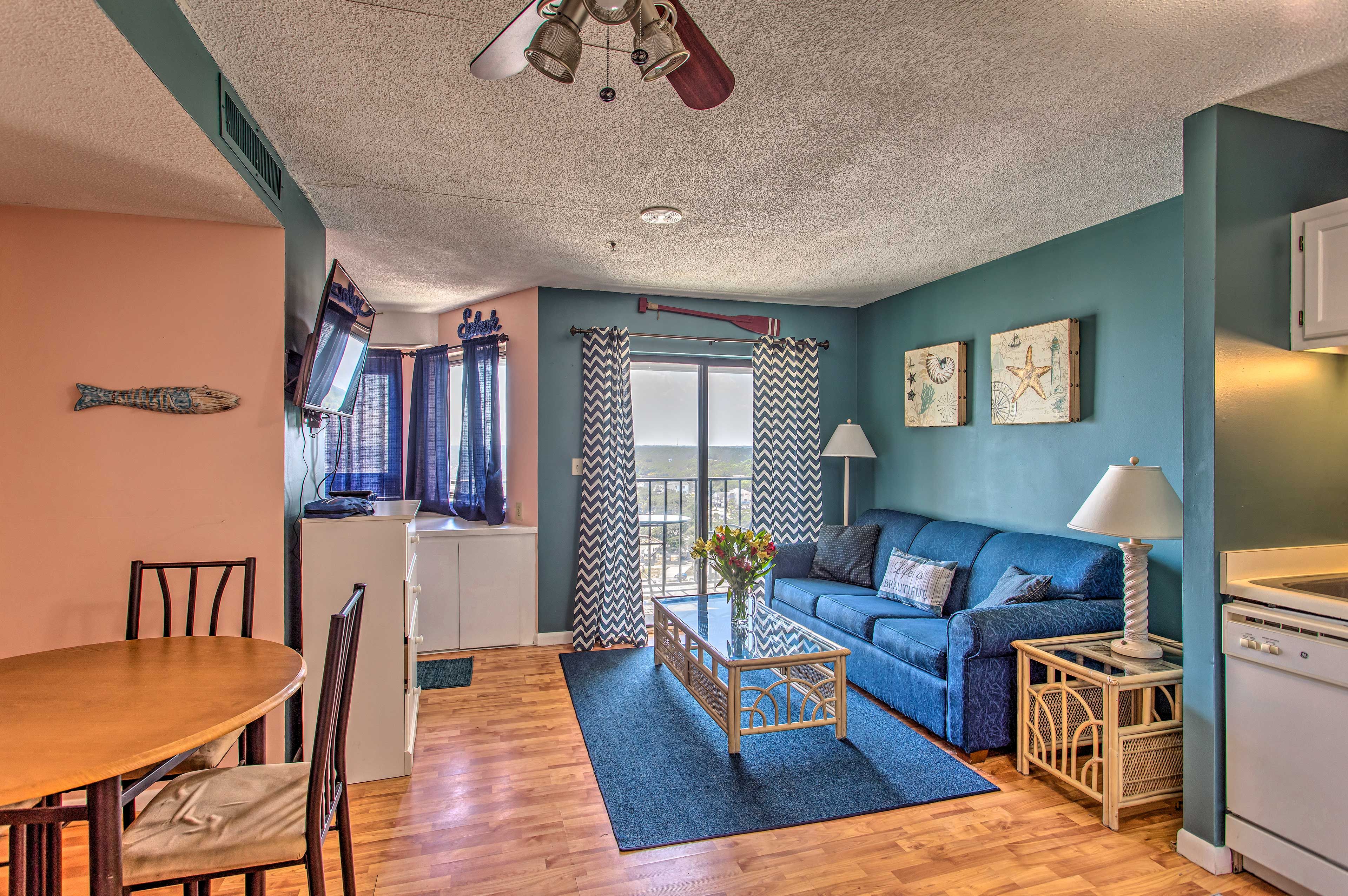 Watch movies on the flat-screen Smart TV.