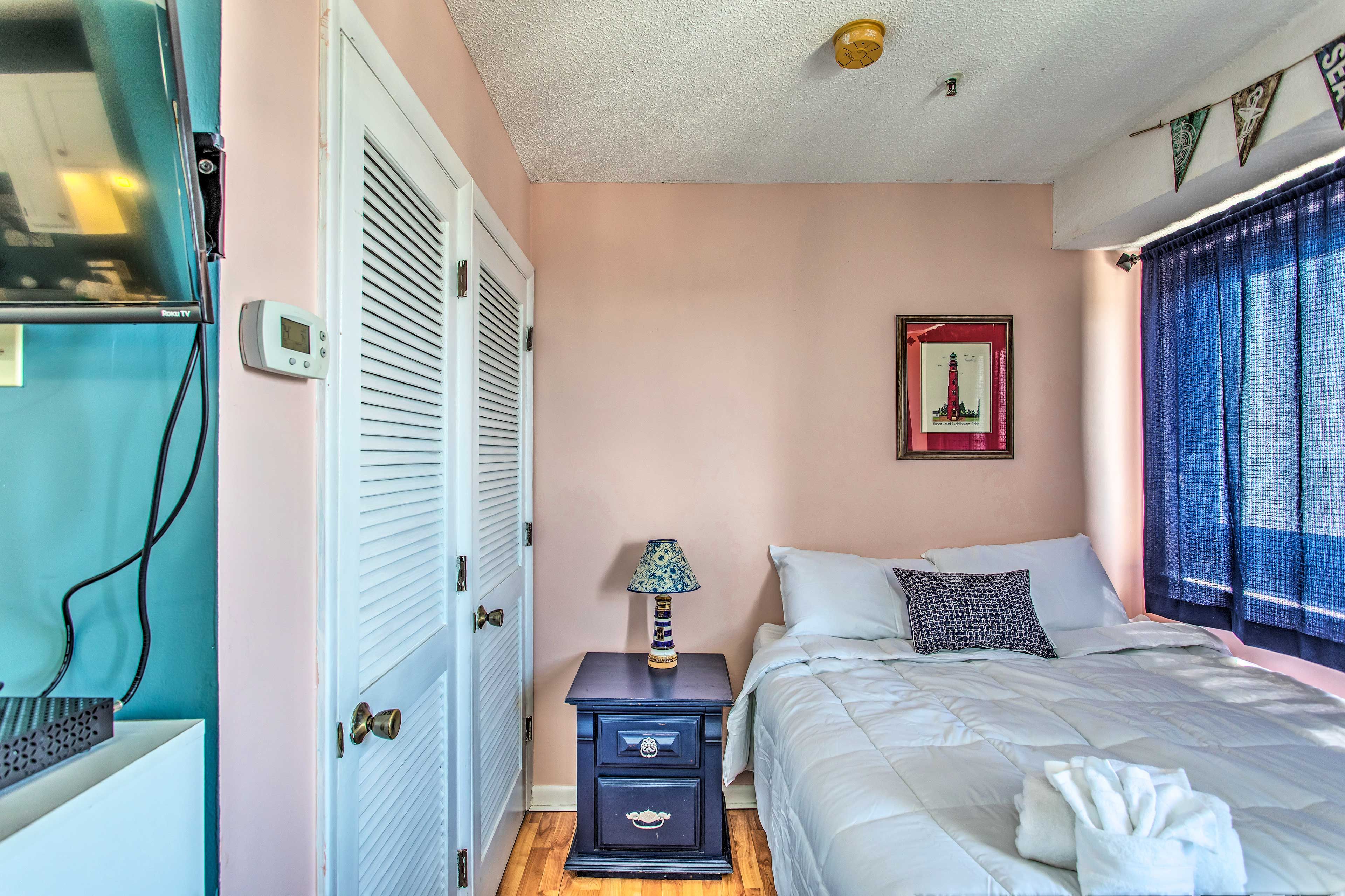 There's ample closet space for your wardrobe.