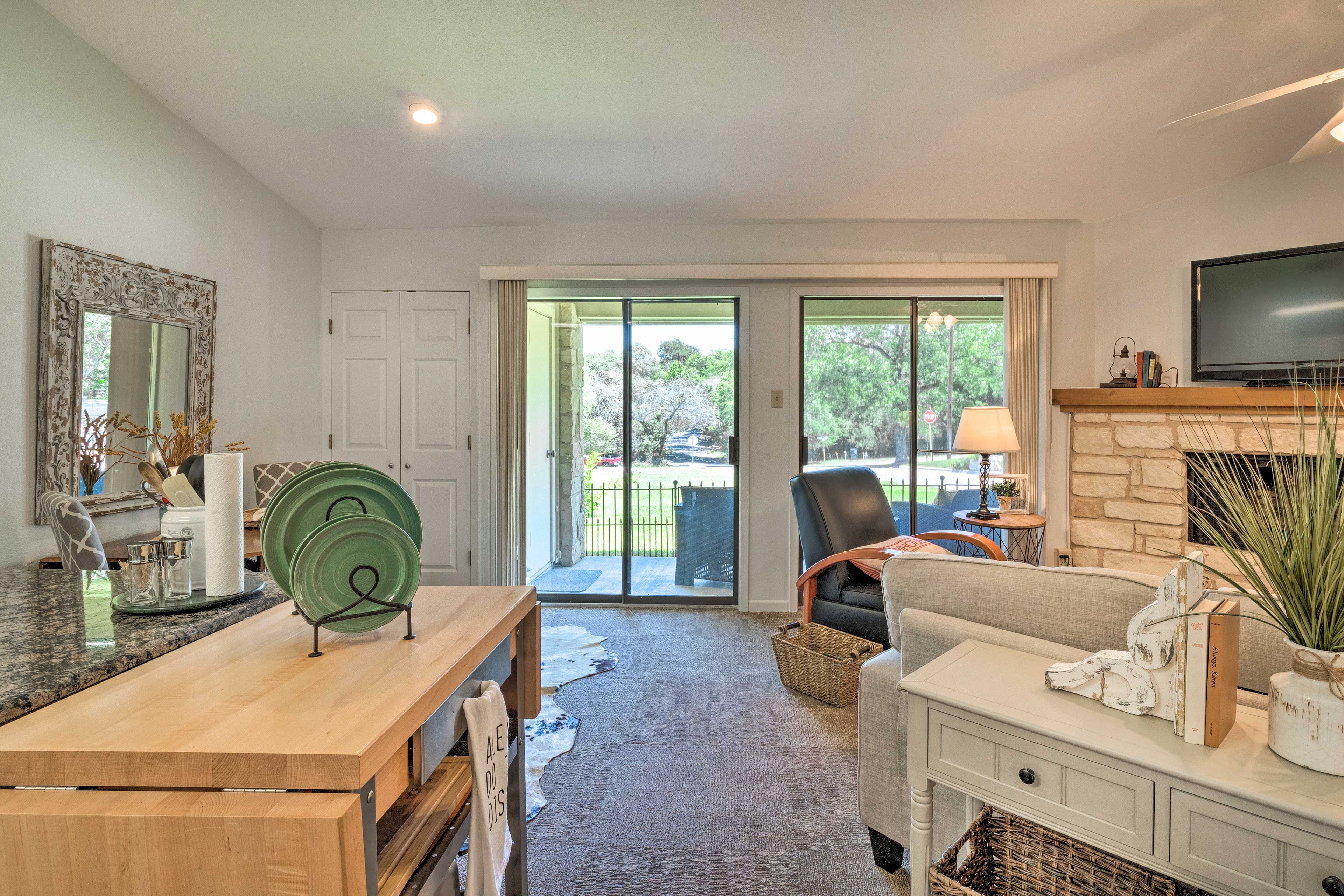 The interior is well appointed with tasteful decor, an open layout, and A/C.
