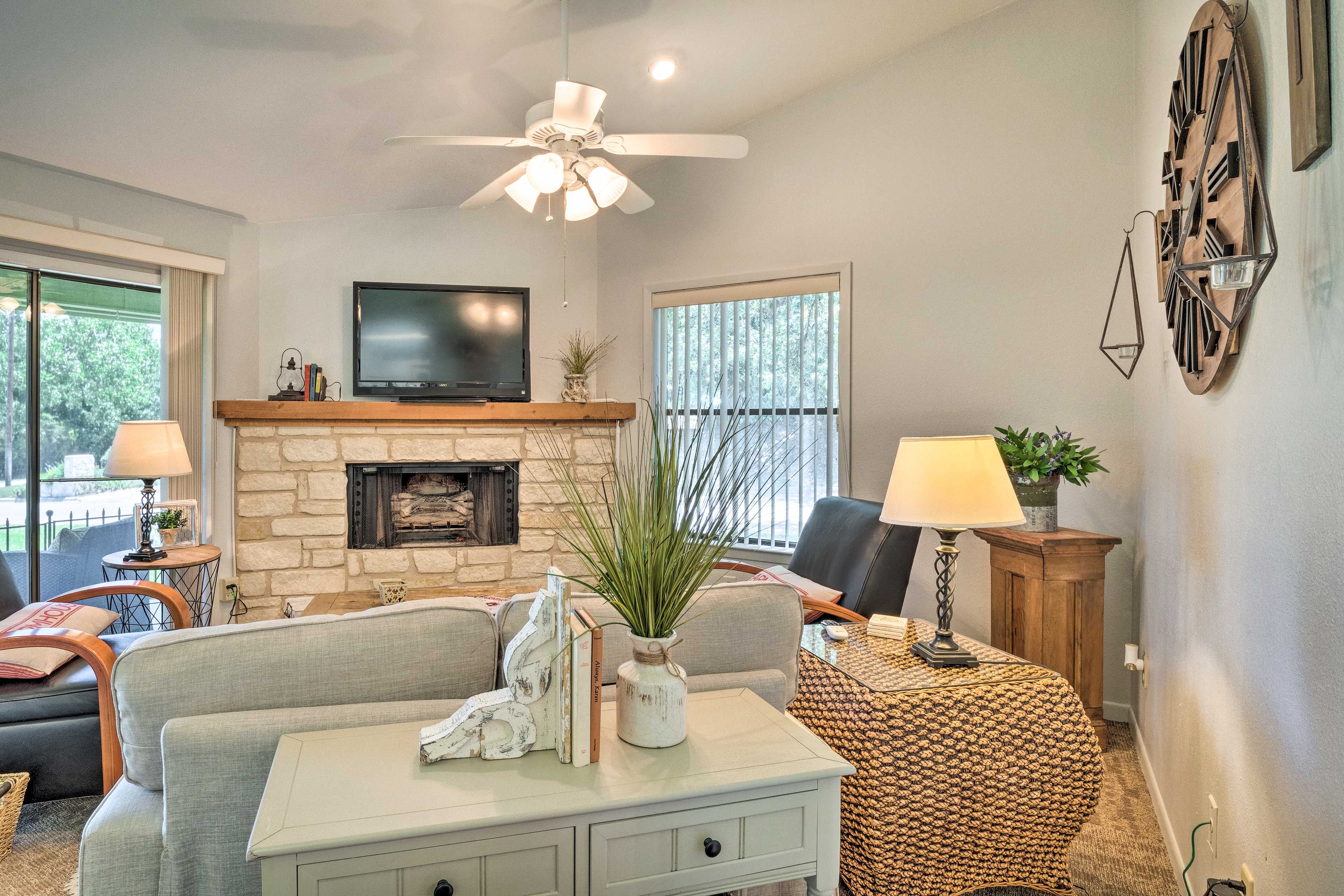 Relax in the cozy living room chatting with your companion.