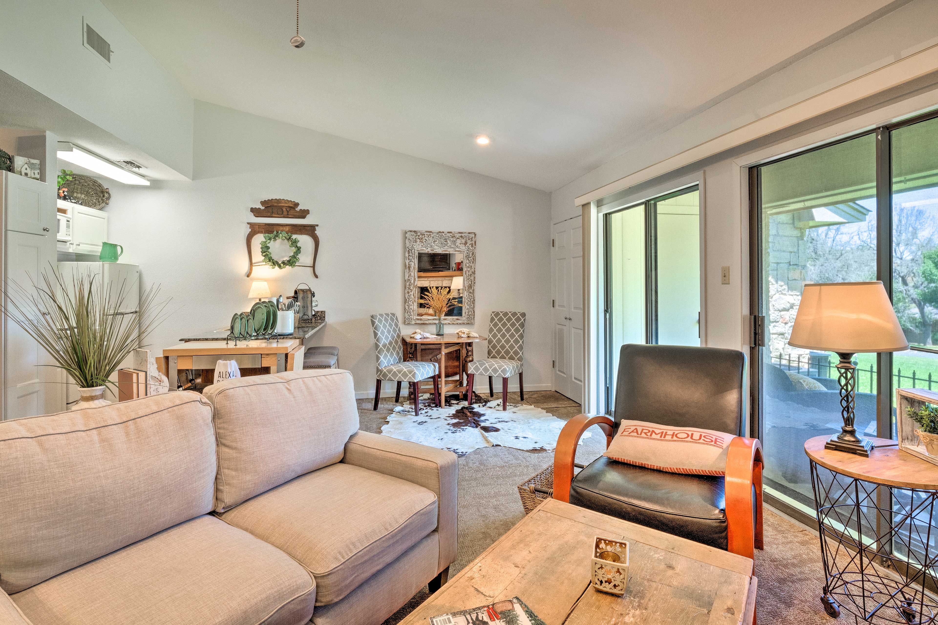Take in views from the floor-to-ceiling windows, or step outside to the patio.