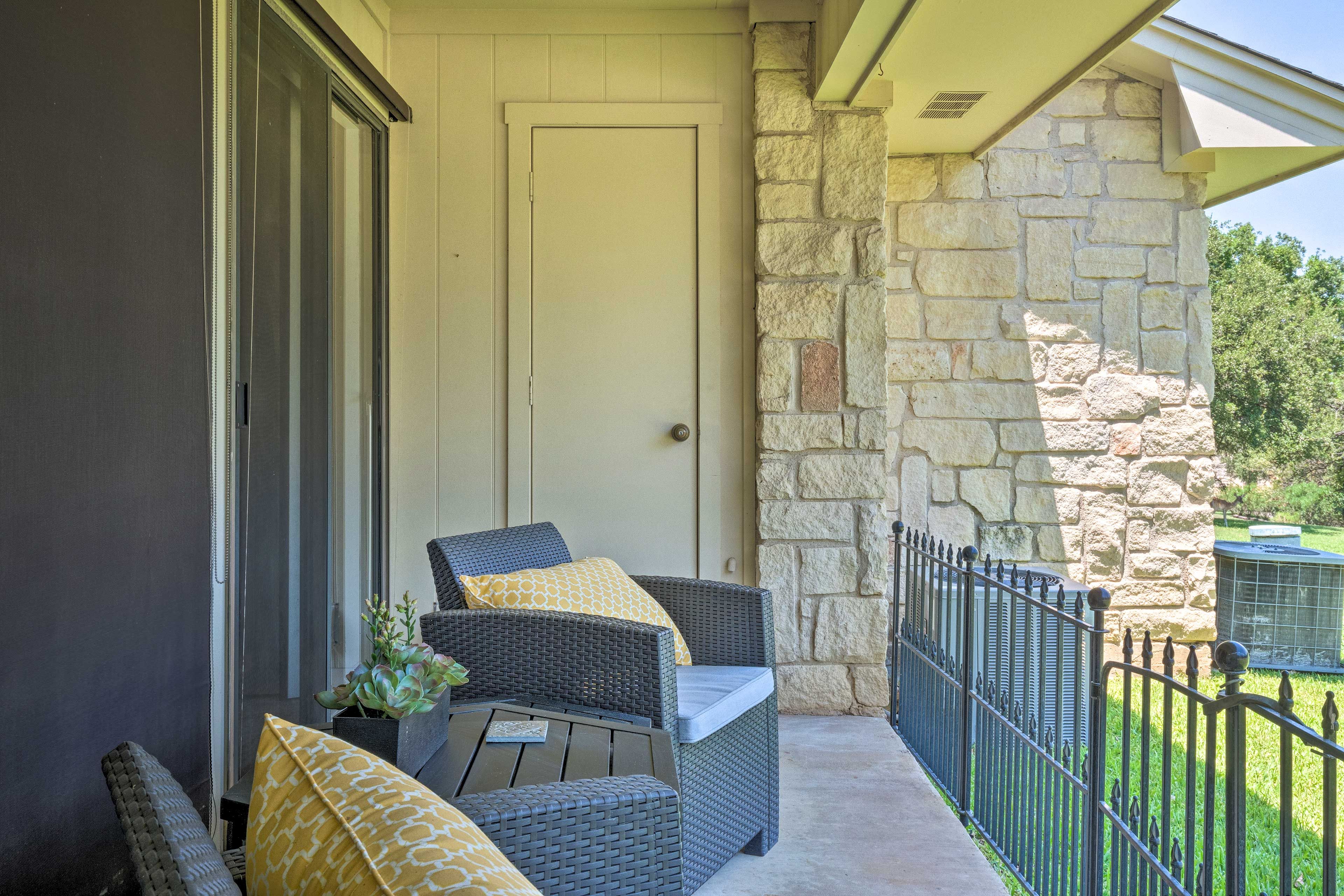 Sit out on the covered patio with a refreshing beverage in hand.
