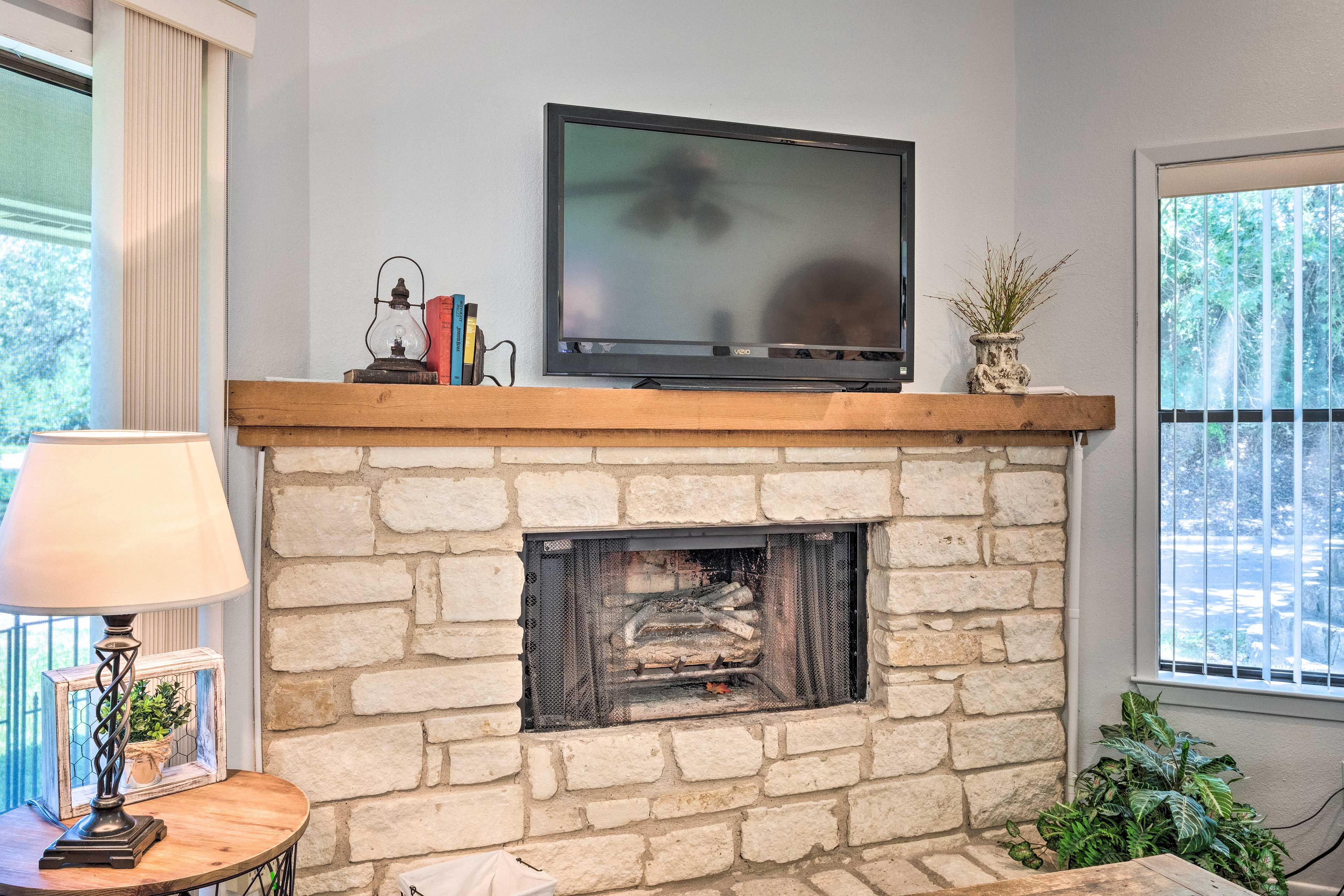 Warm up next to the fireplace while you watch TV.