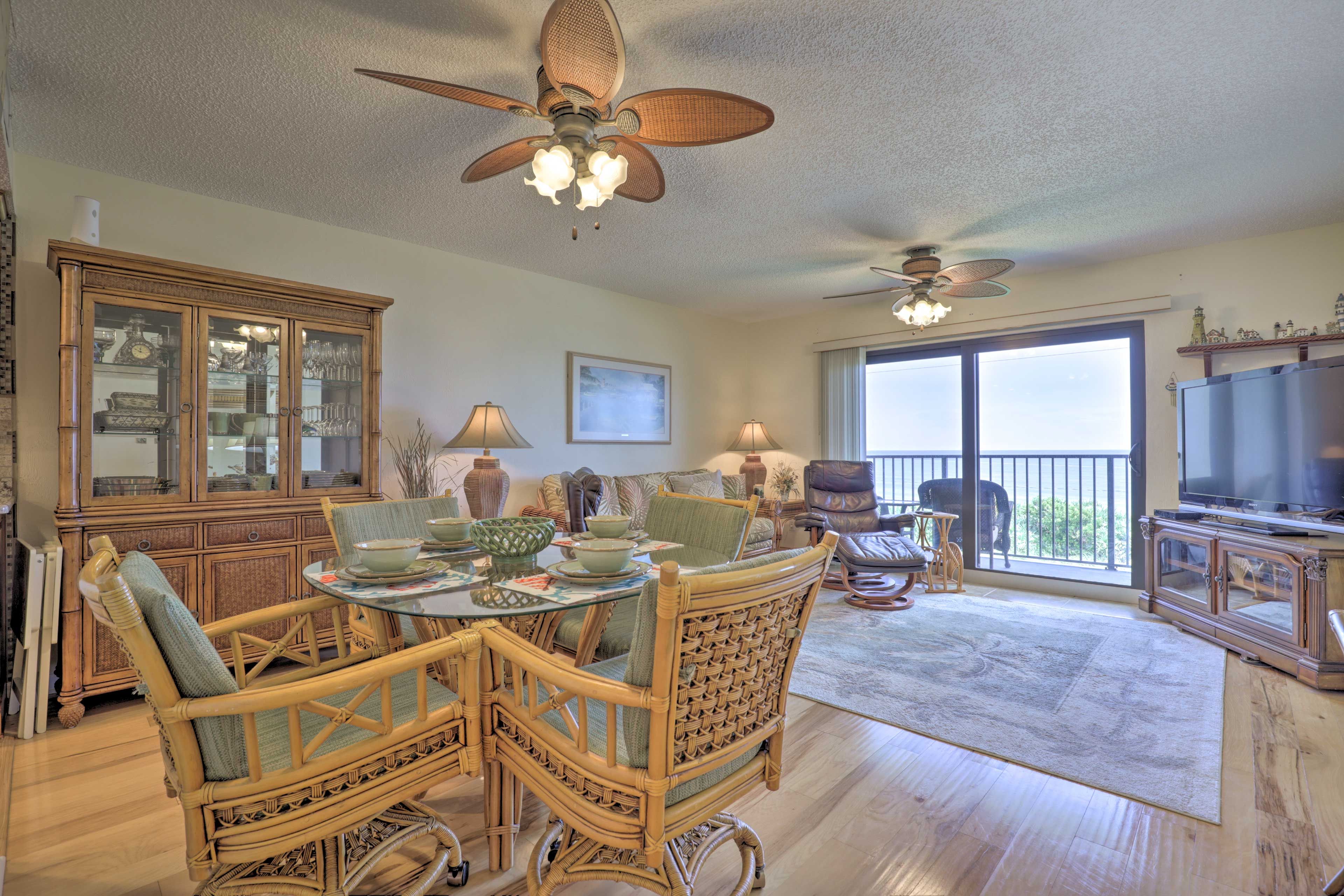 The dining table offers seating for 4 guests.