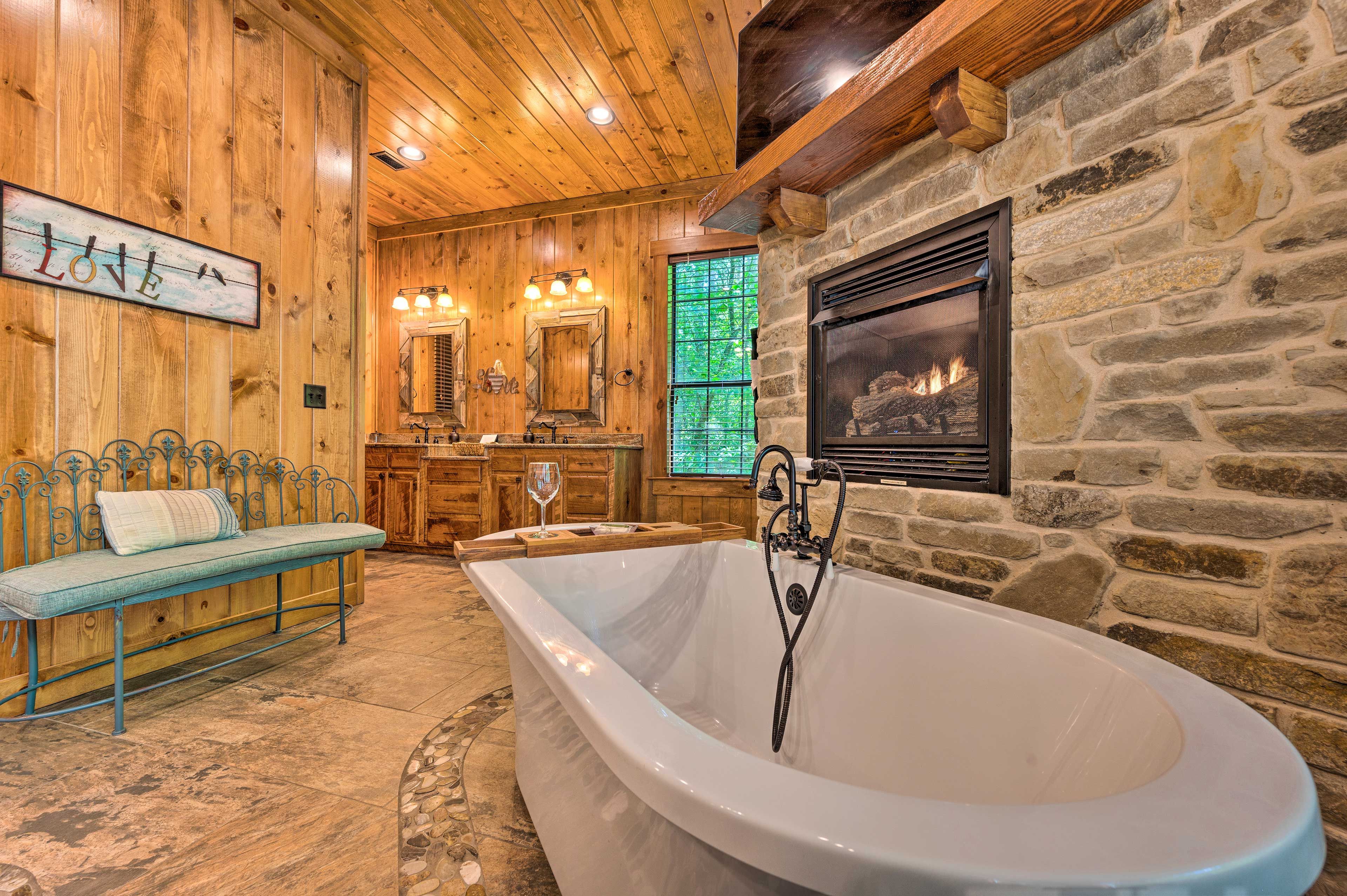 Take a relaxing spa night in the tub as the fire crackles.
