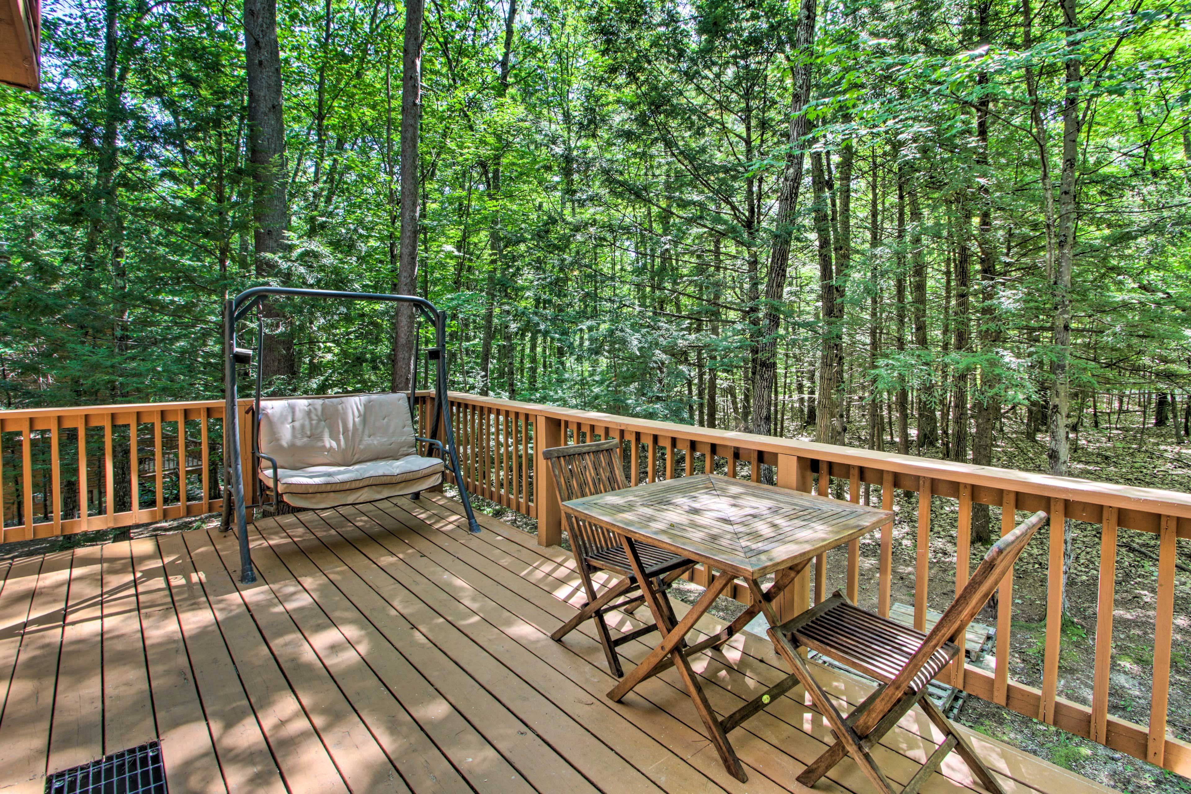 Savor a morning cup of steamy coffee on the private deck.