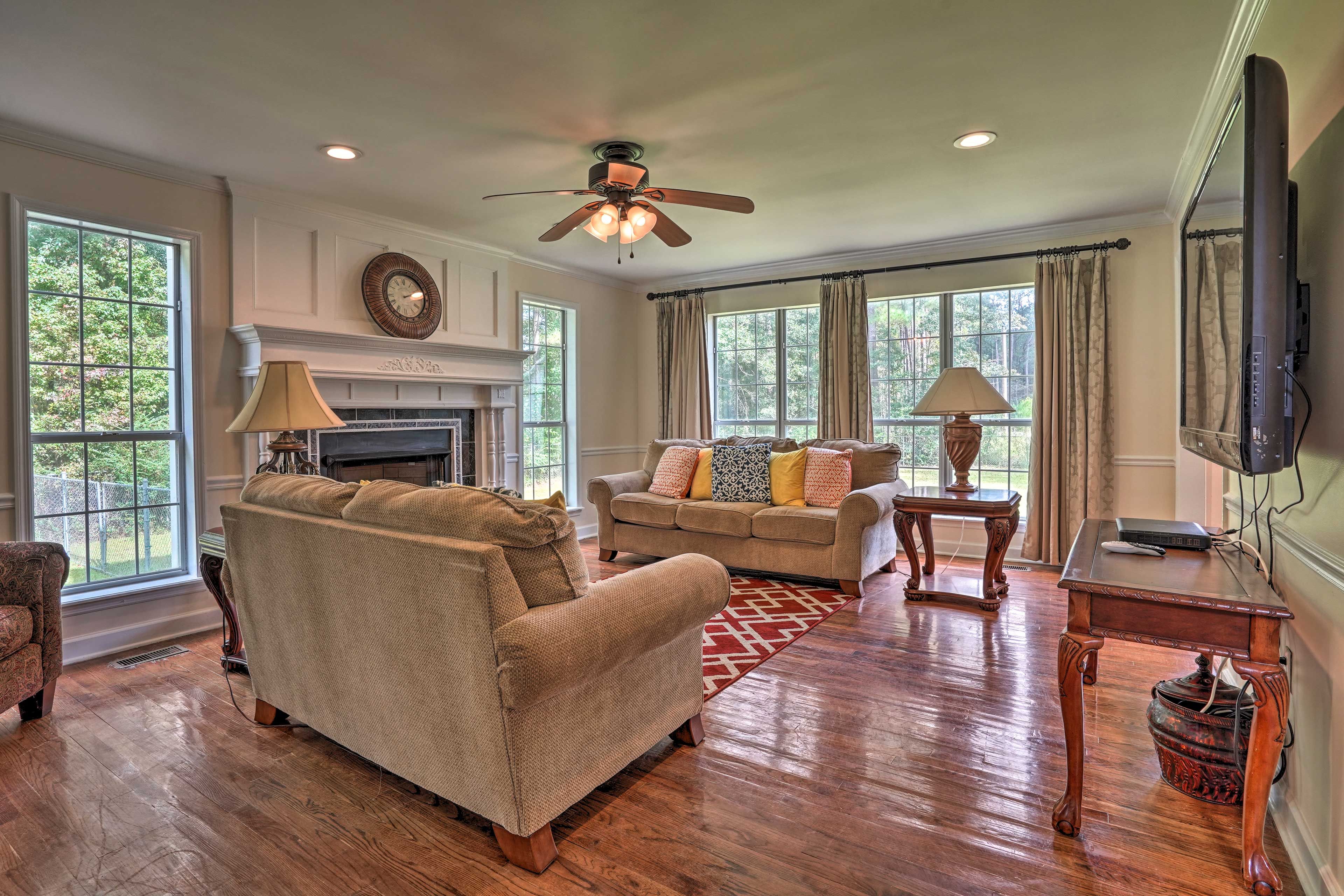 Living Room | Gas Fireplace | Floor-to-Ceiling Windows