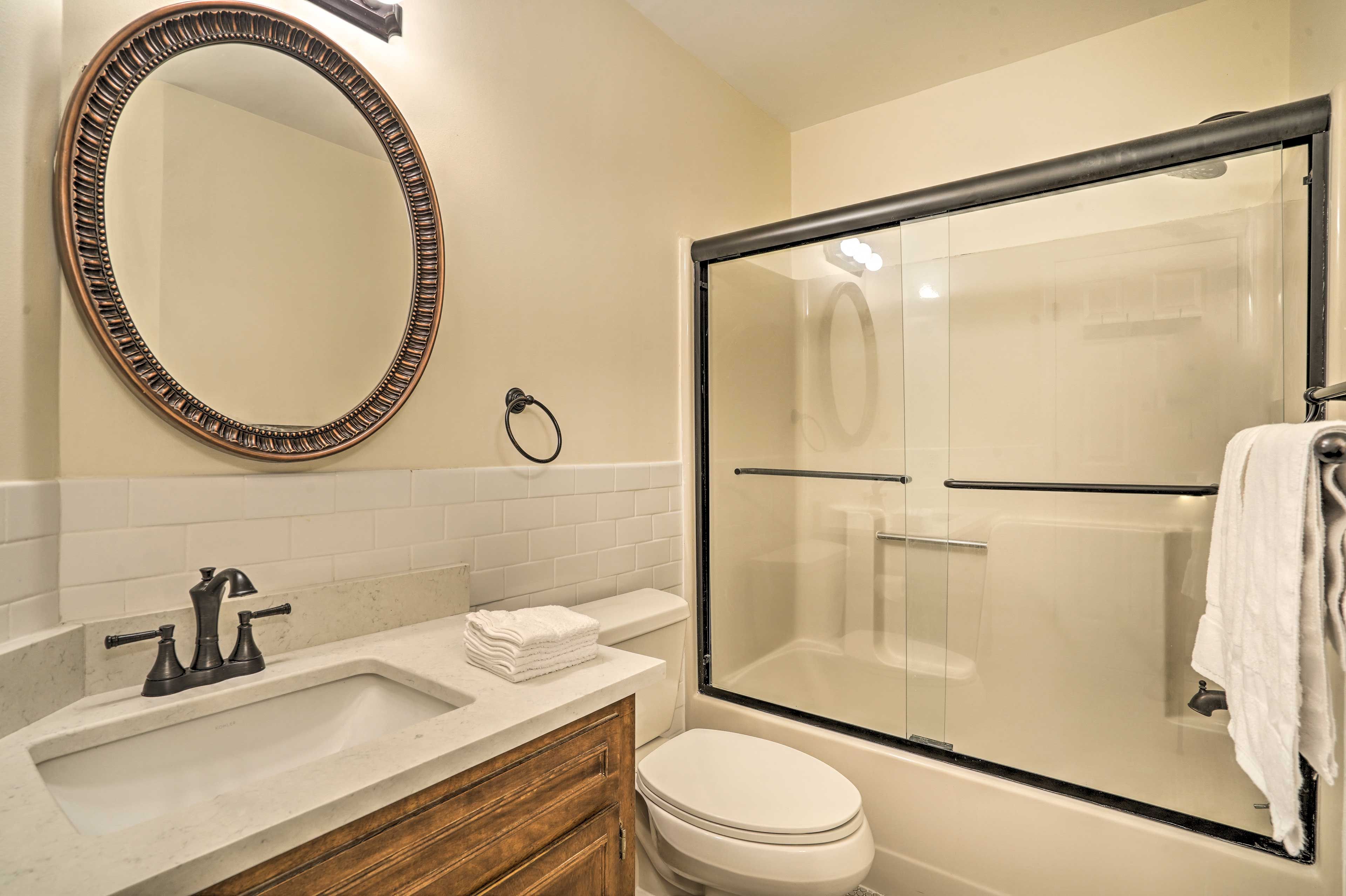 Bathroom | 2nd Floor | Towels Provided | Shower/Tub Combo with Handrail