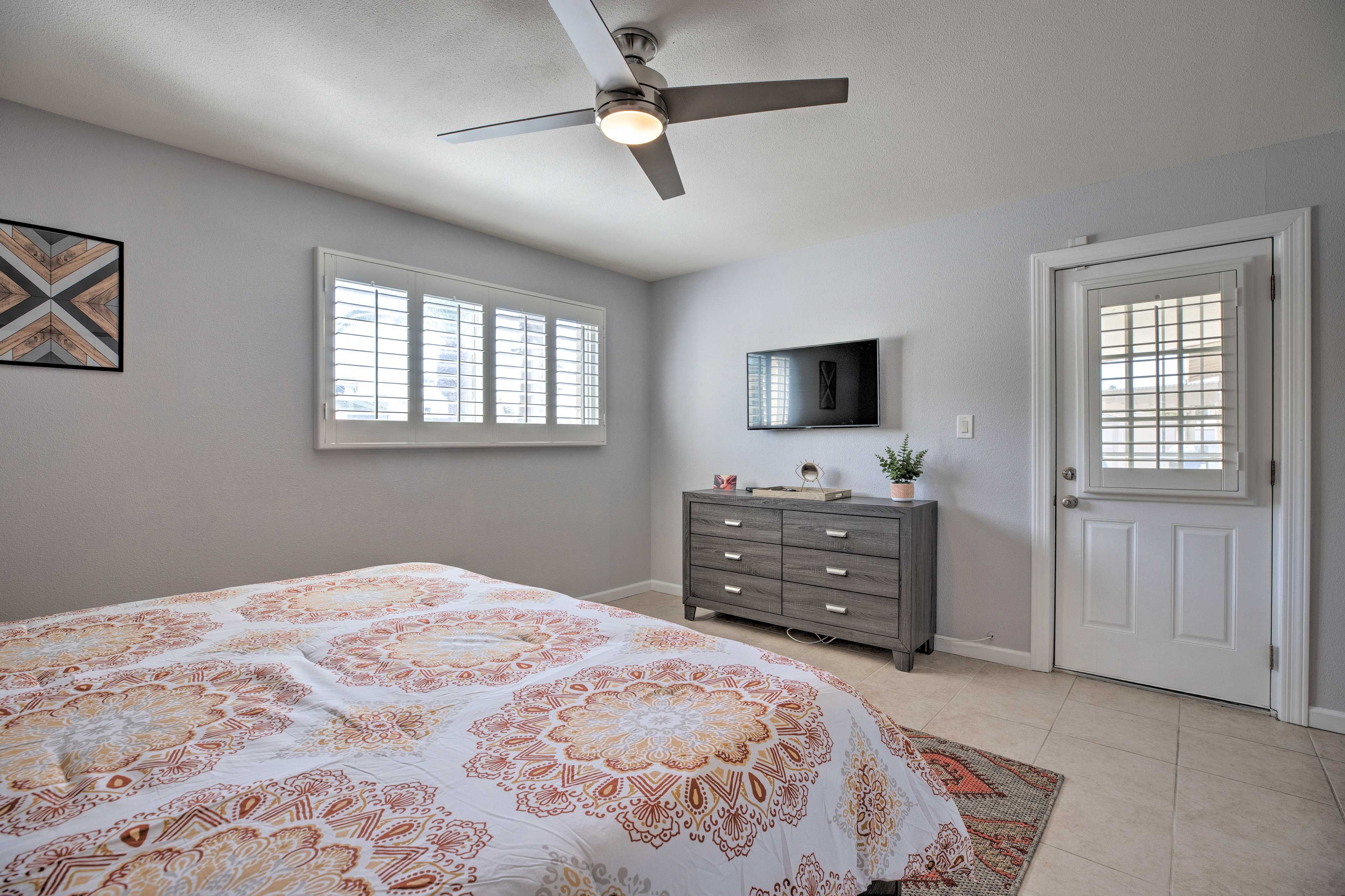This room also boasts an en-suite bathroom and a private exit.